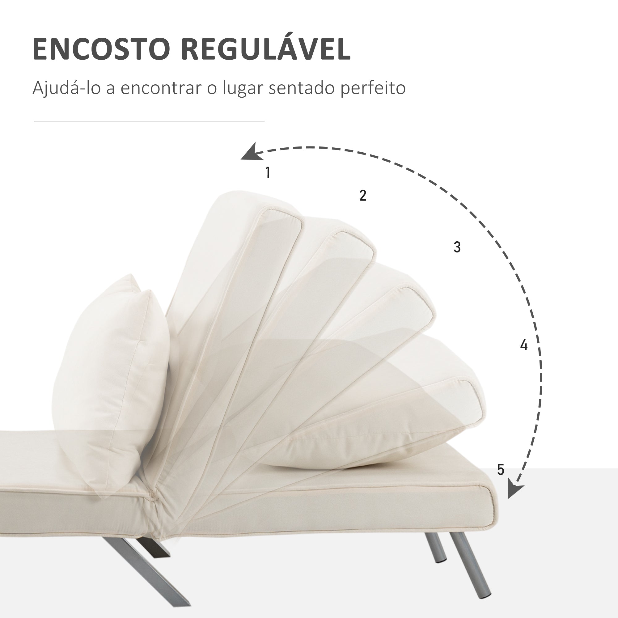 Sofá Cama Individual Reclinável 65x69x80 cm - Cor Creme