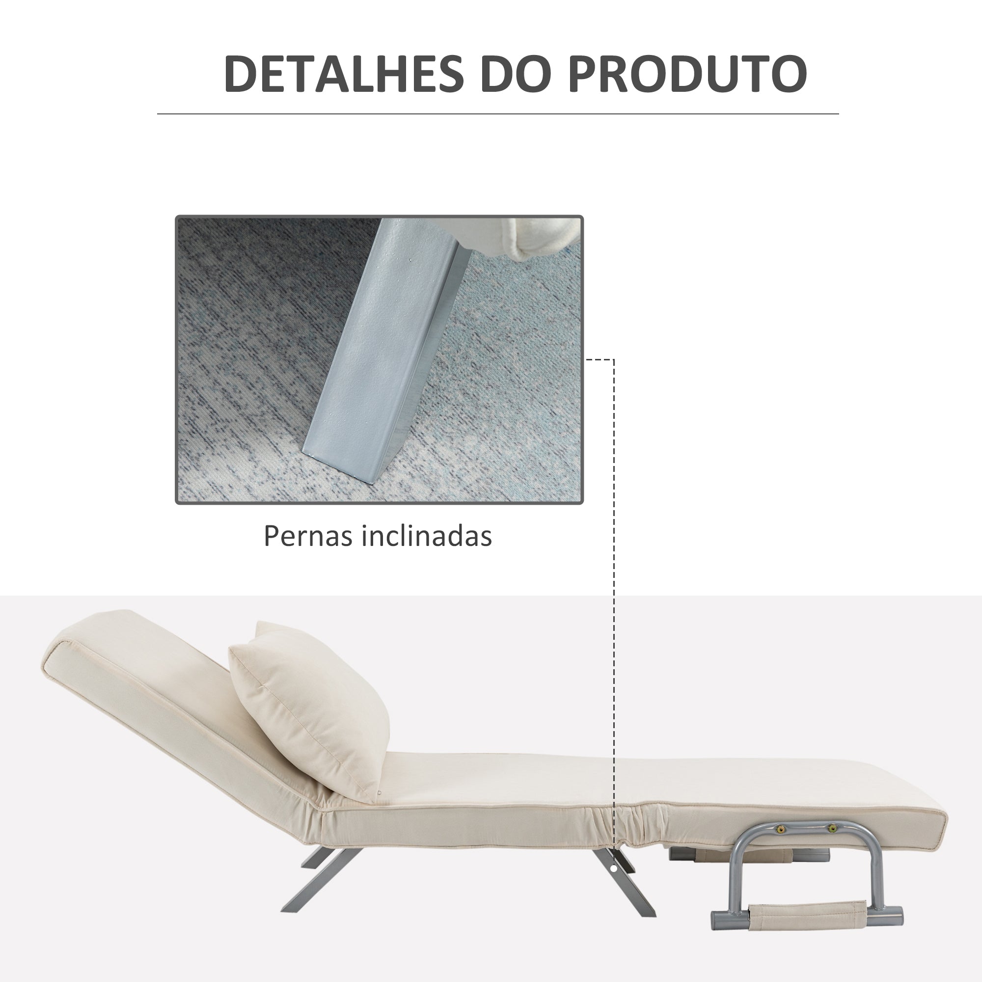 Sofá Cama Individual Reclinável 65x69x80 cm - Cor Creme