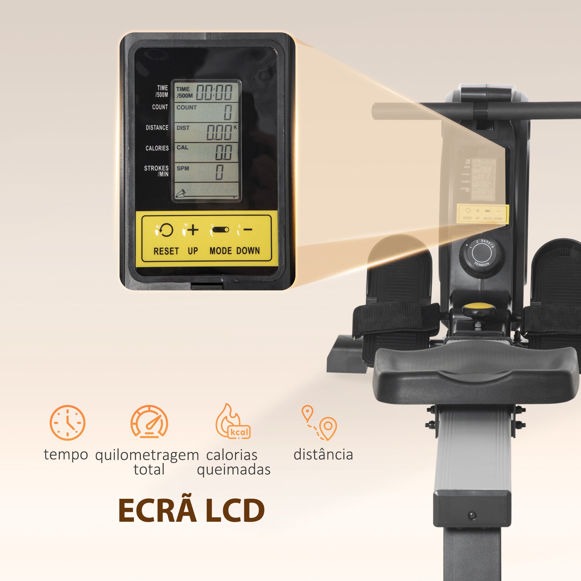 Máquina de Remo Dobrável 185x58x57cm Preto e Prata