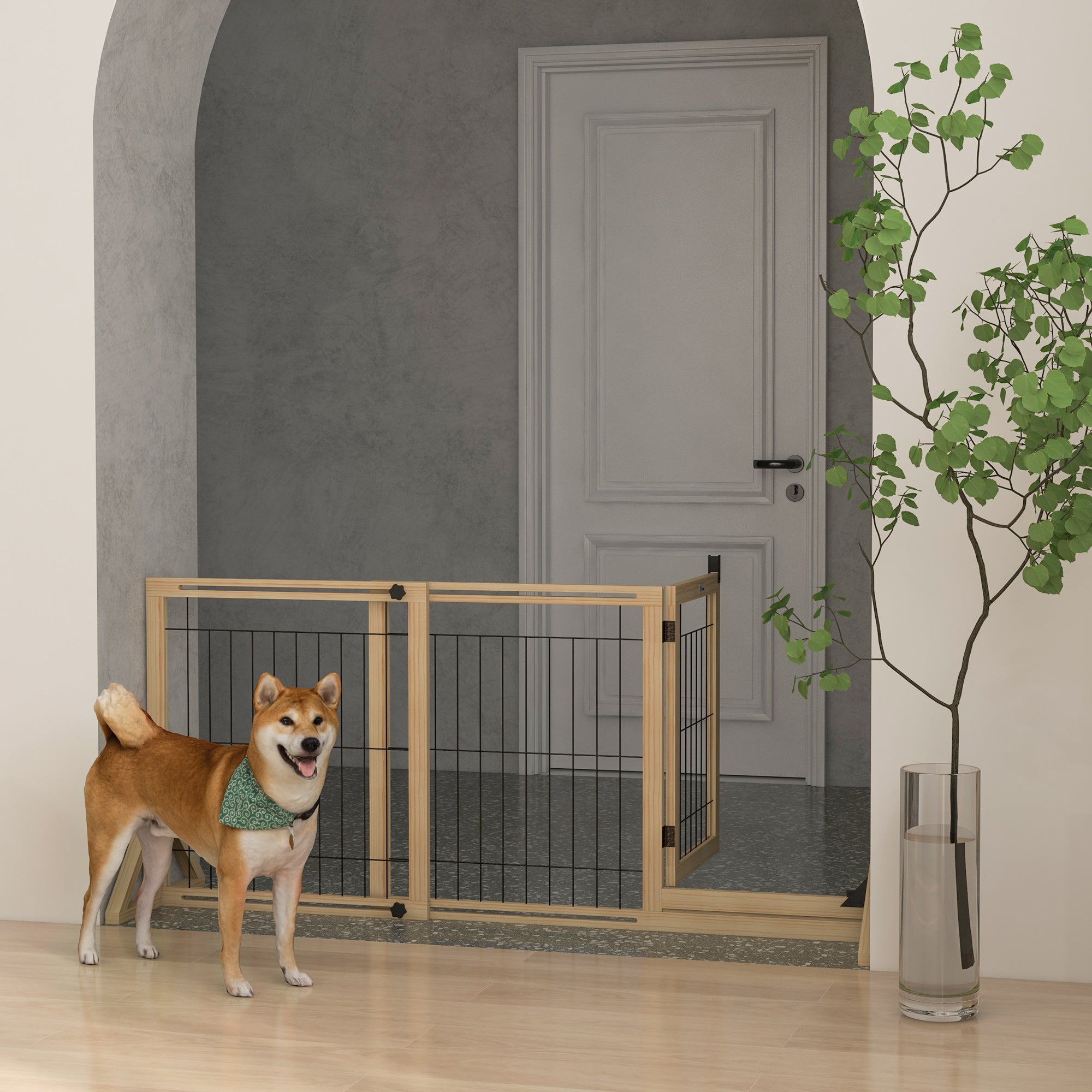 Barreira de Segurança para Cães de Madeira Extensível 112-159x44x70 cm - Cor Madeira Natural