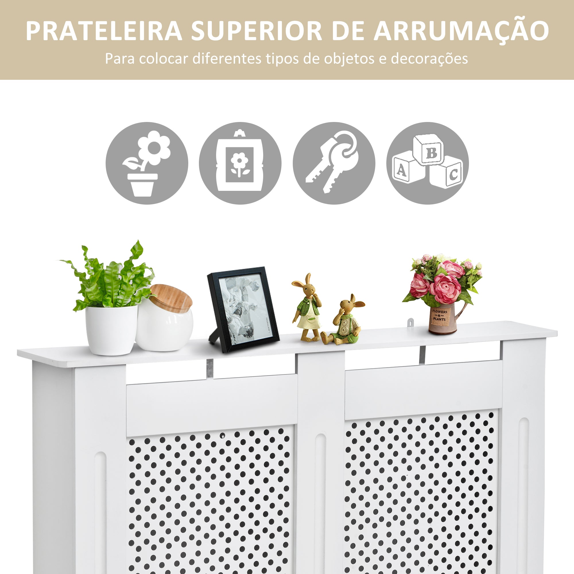 Cobertura de Radiador com Prateleira – 111,5x82x19 cm – Branco – MDF