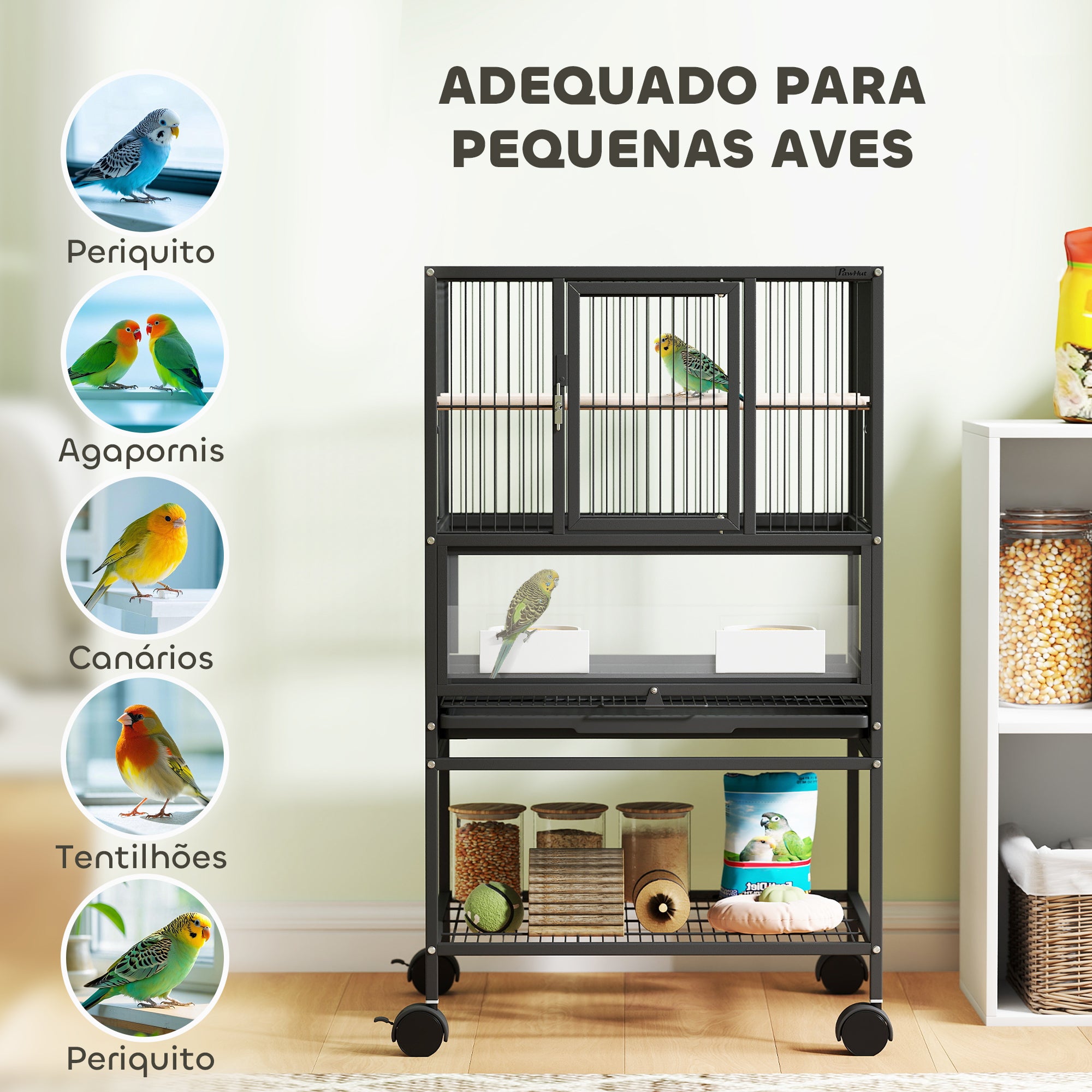 Gaiola Grande para Pássaros 48x46x83 cm - Preto