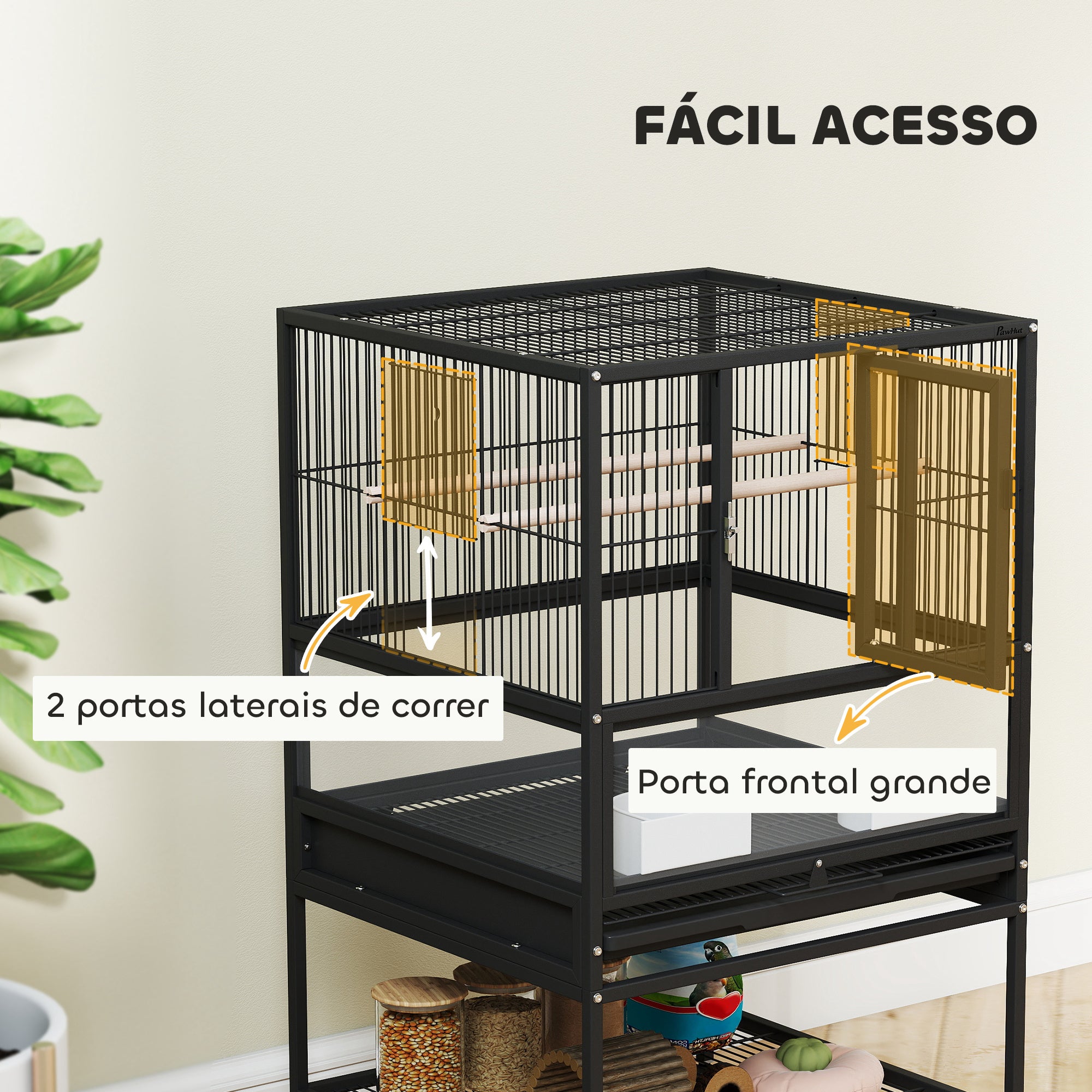 Gaiola Grande para Pássaros 48x46x83 cm - Preto