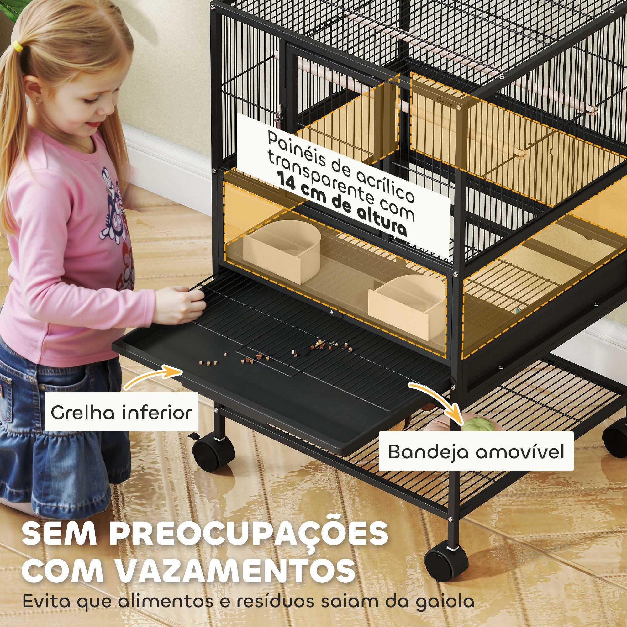 Gaiola Grande para Pássaros 48x46x83 cm - Preto