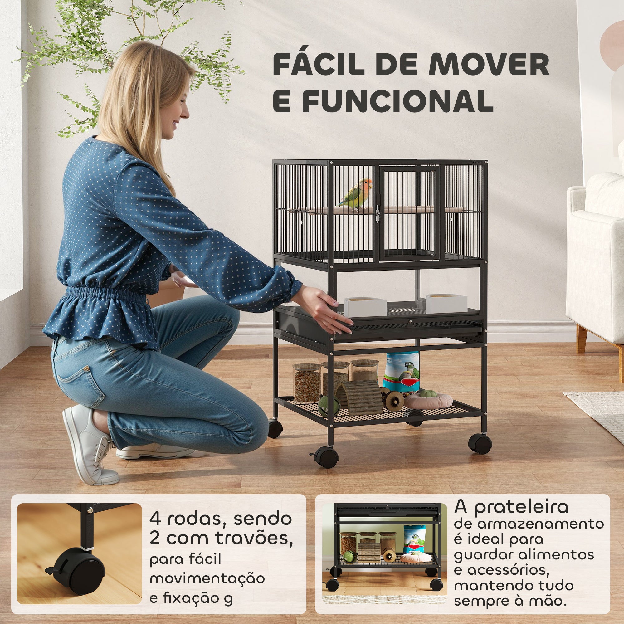 Gaiola Grande para Pássaros 48x46x83 cm - Preto