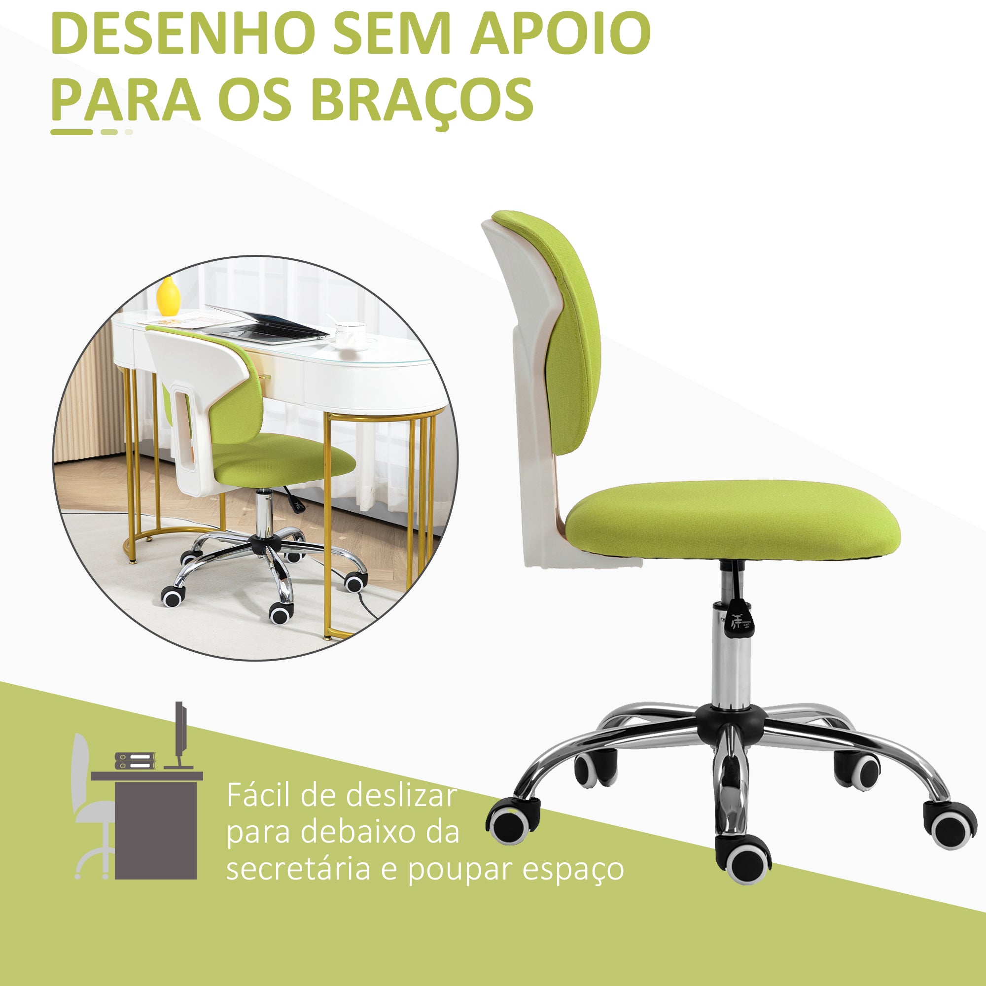 Cadeira de Escritório Estofada Verde 48x53x80-90 cm