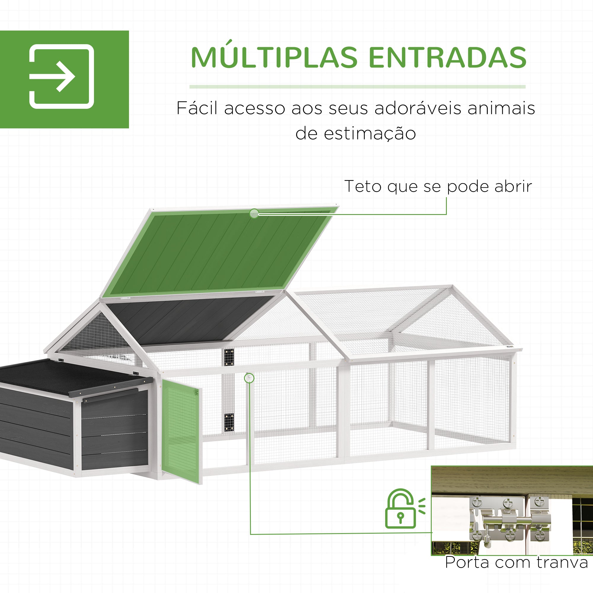 Galinheiro de Madeira Espaçoso 240x112,5x76 cm - Branco