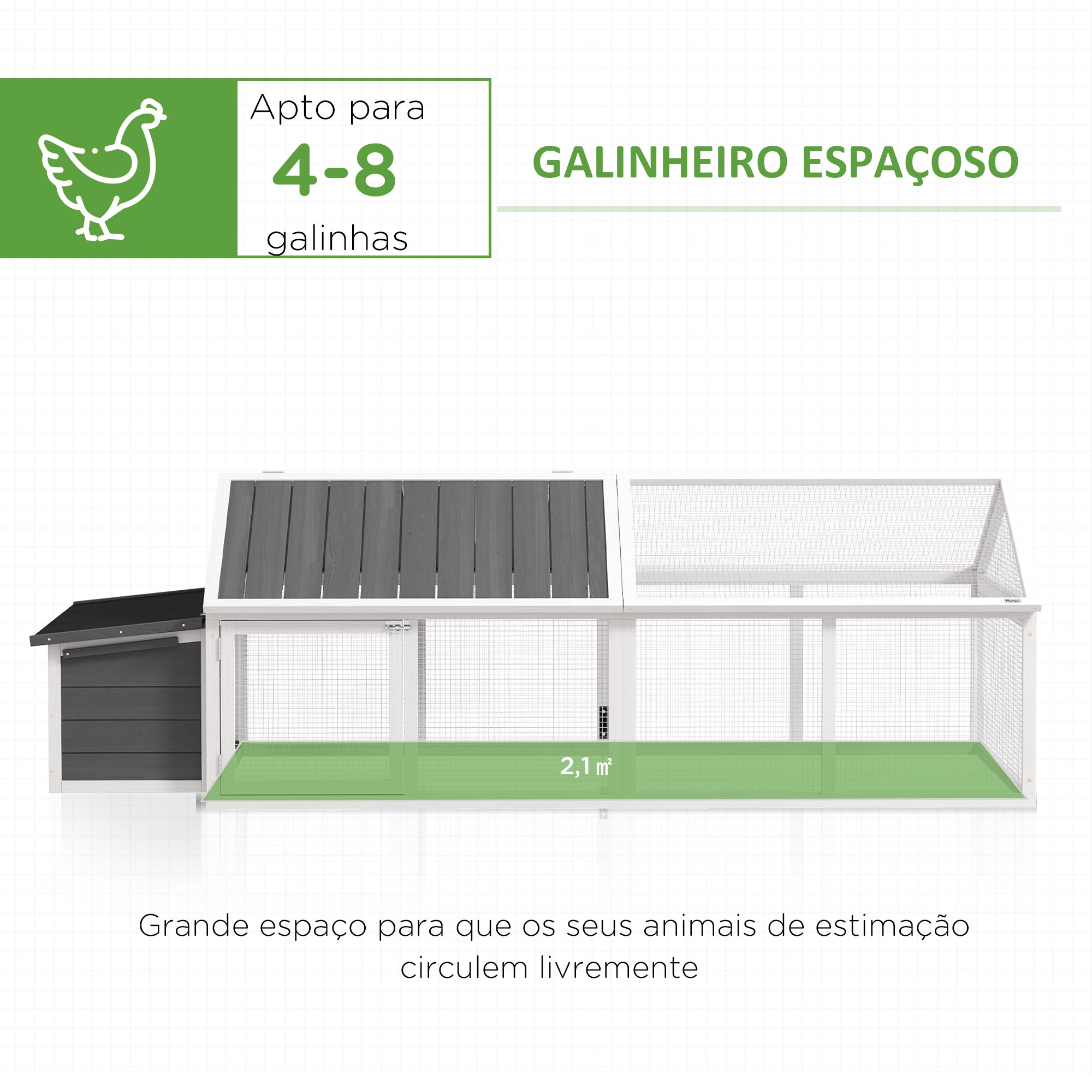 Galinheiro de Madeira Espaçoso 240x112,5x76 cm - Branco