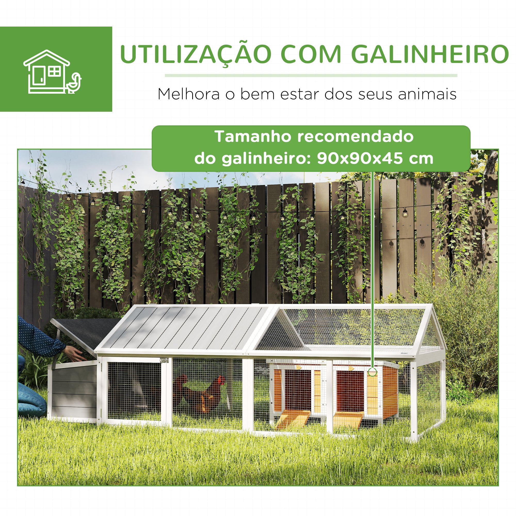 Galinheiro de Madeira Espaçoso 240x112,5x76 cm - Branco