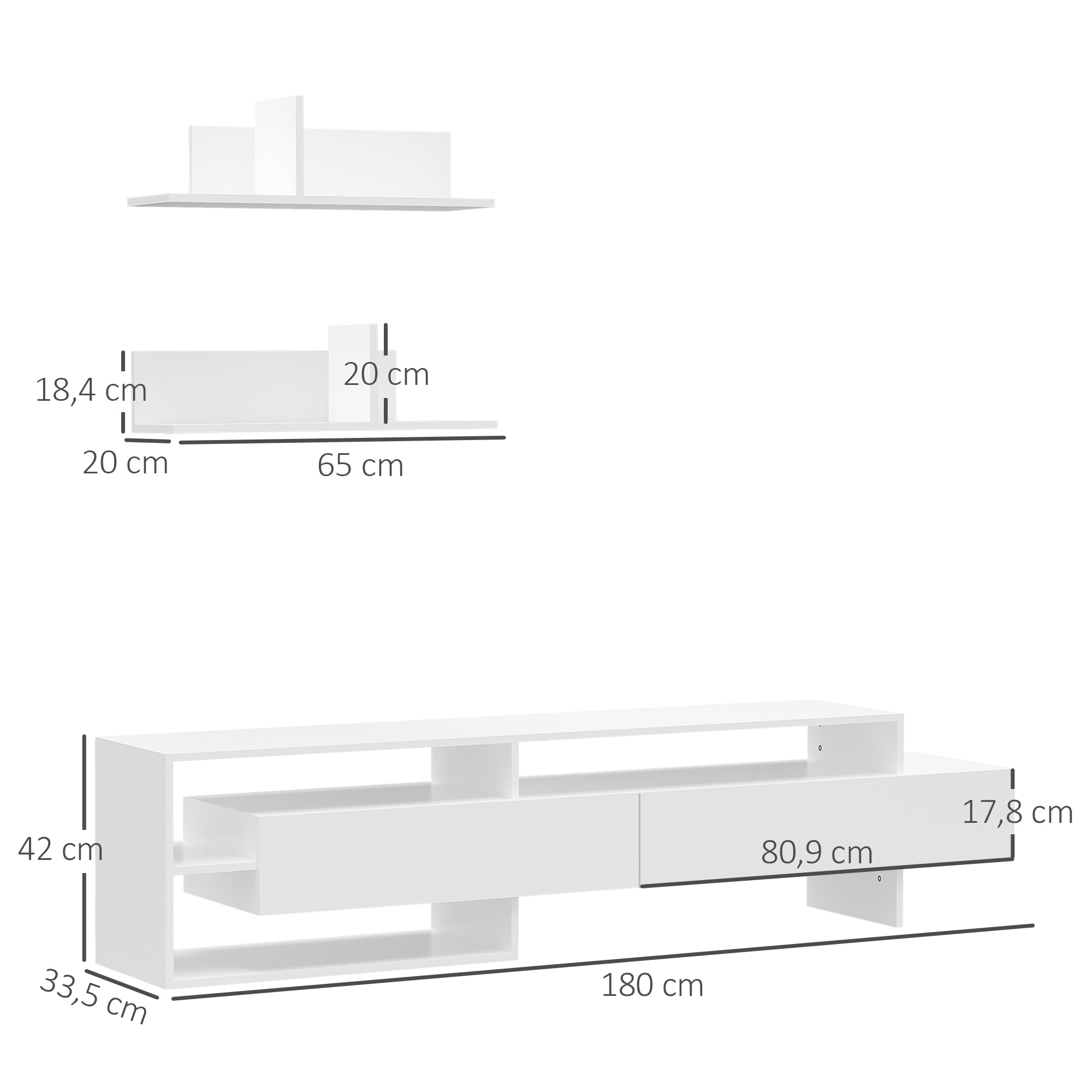 Móvel de TV Moderno 180x33,5x42cm Branco