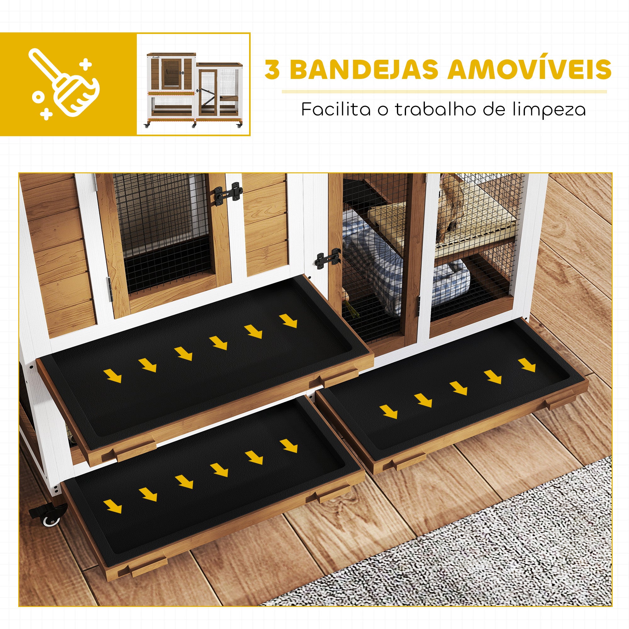 Coelheira de Madeira Marrom 110x50x86 cm para Coelhos e Animais Pequenos