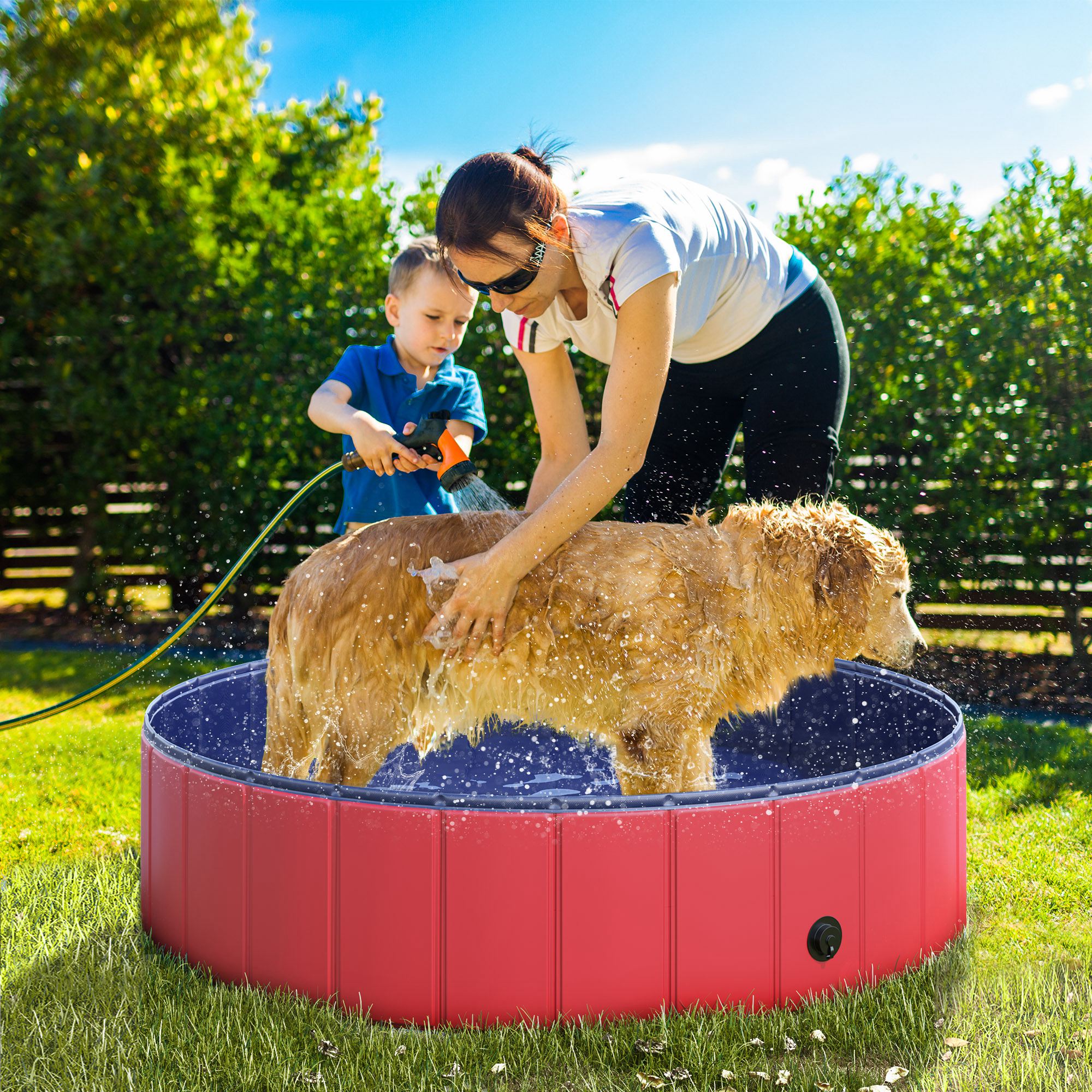 Piscina Dobrável para Animais de Estimação PVC Vermelha Ø120x30 cm