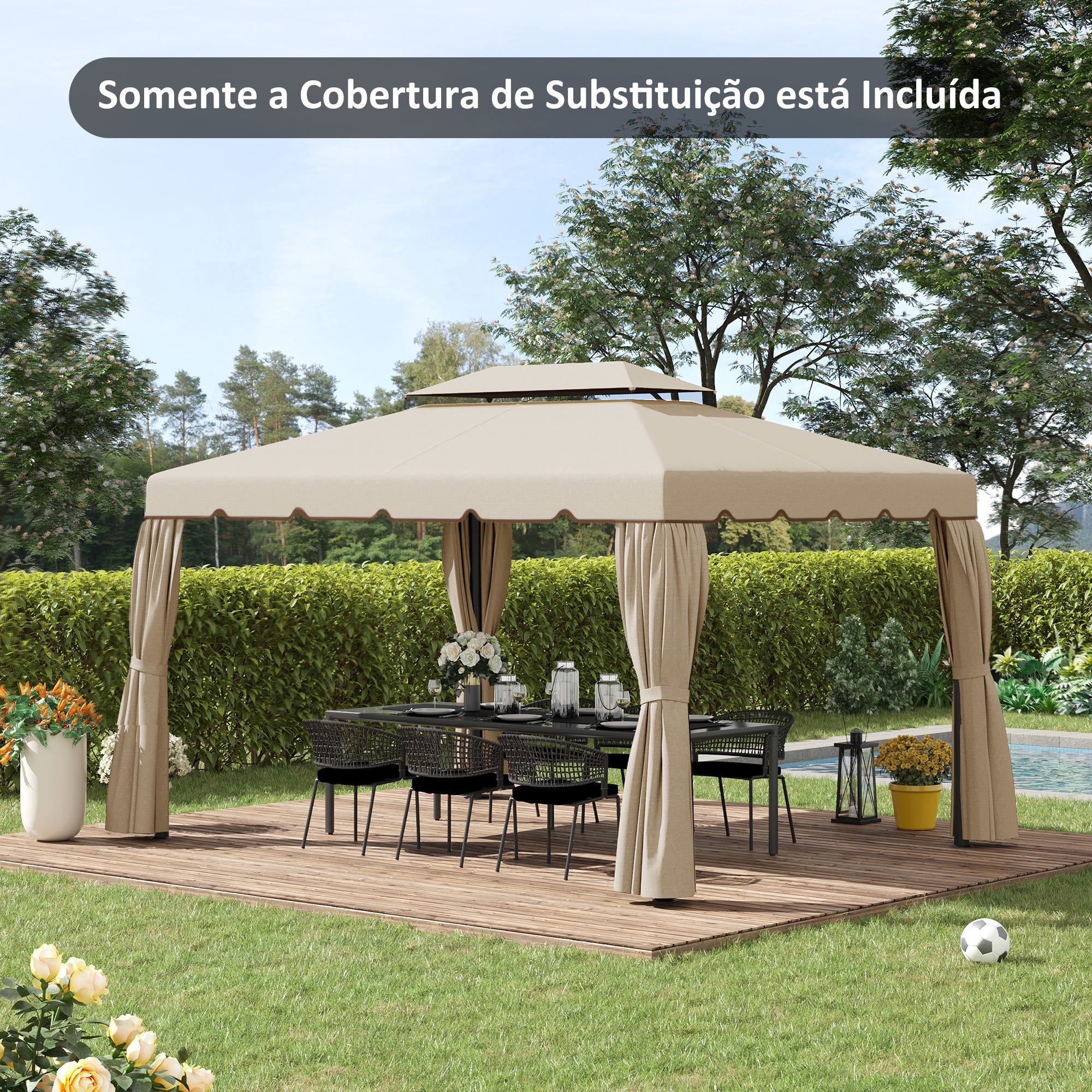Toldo de Substituição 400x300 cm Bege - Duplo Teto e Orifícios de Drenagem