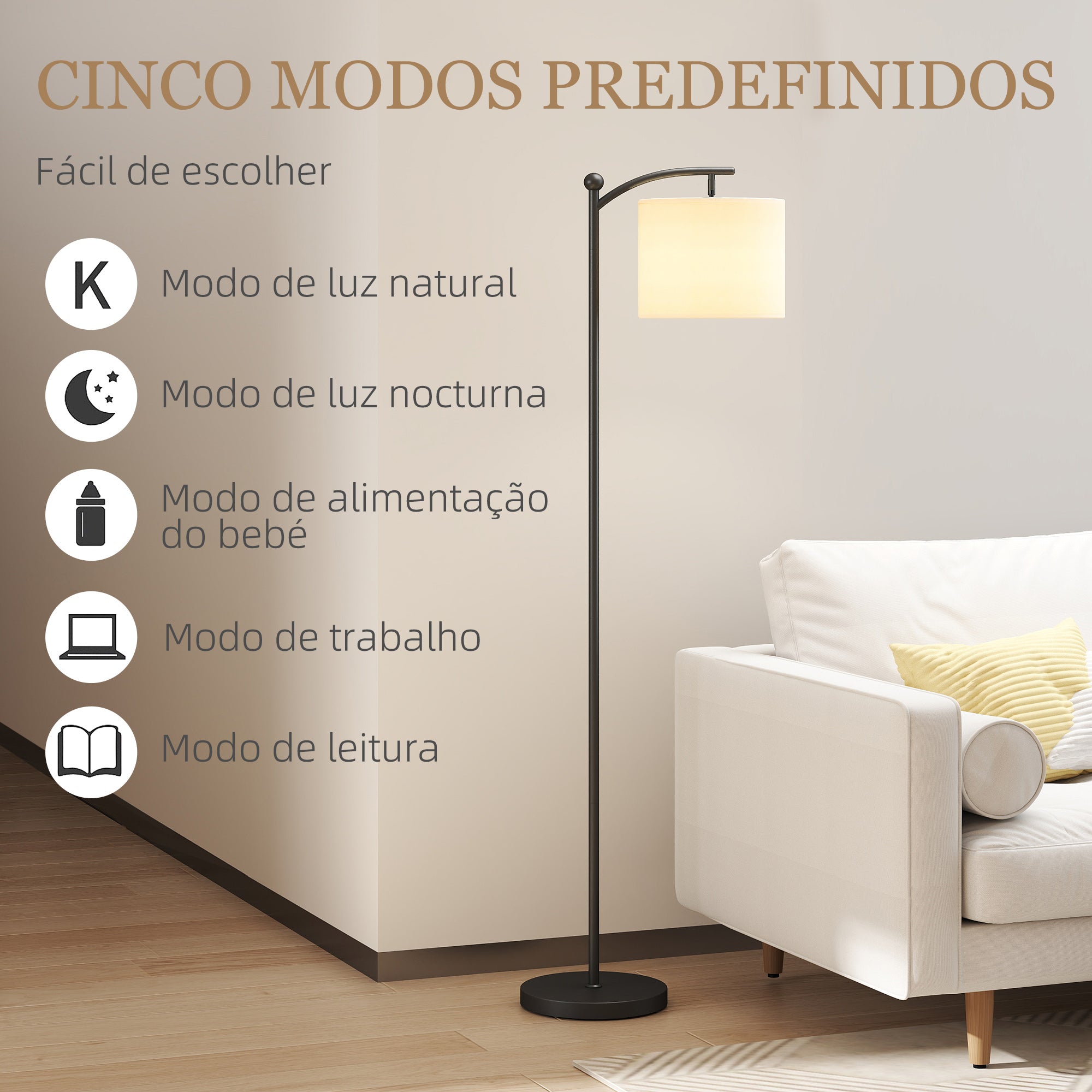 Candeeiro de Pé LED Regulável 54,3x30,6x159,6 cm - Preto