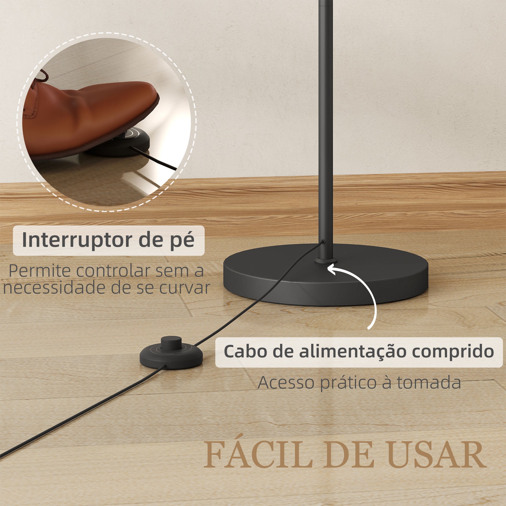 Candeeiro de Pé LED Regulável 54,3x30,6x159,6 cm - Preto