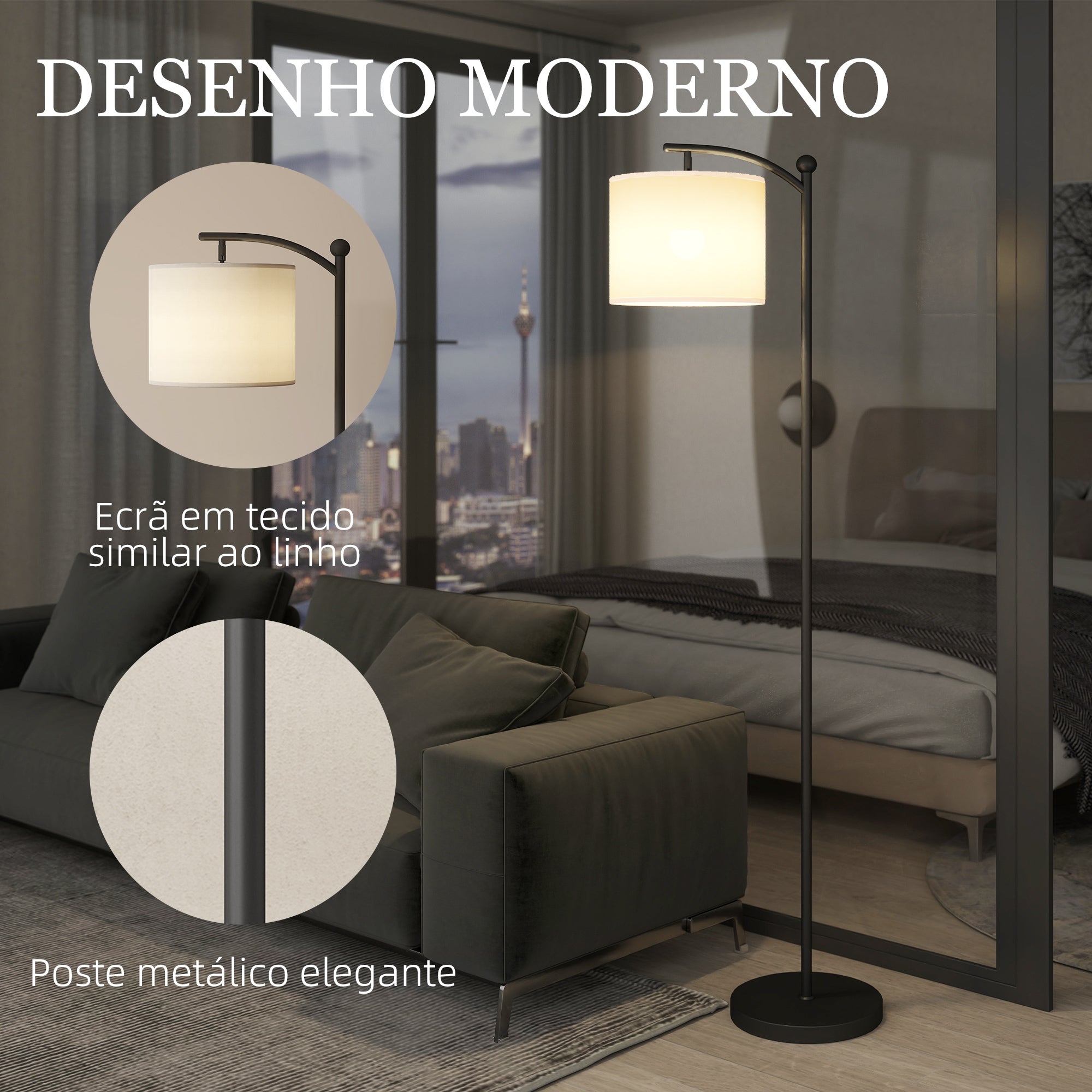 Candeeiro de Pé LED Regulável 54,3x30,6x159,6 cm - Preto