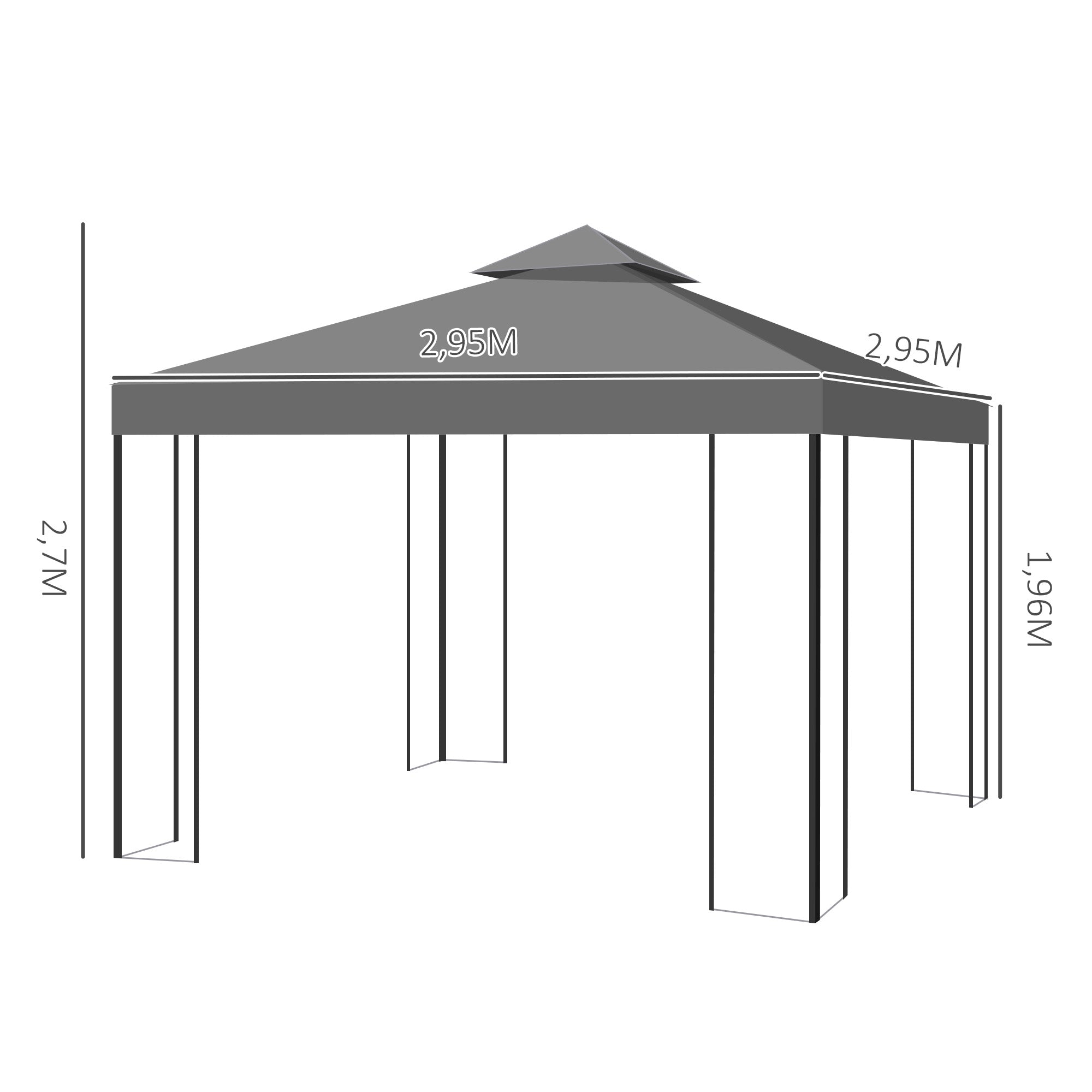 Pérgola de Jardim 3x3 m Cinzenta com Estrutura de Aço - Medidas 295x295x270 cm