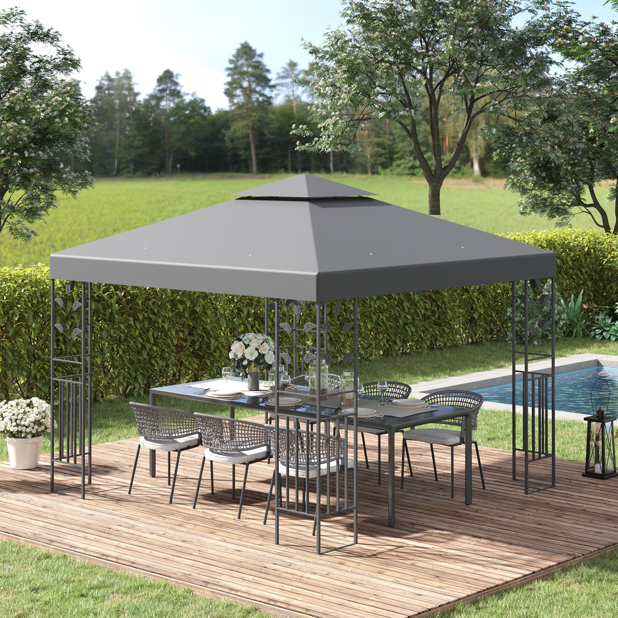 Pérgola de Jardim 3x3 m Cinzenta com Estrutura de Aço - Medidas 295x295x270 cm