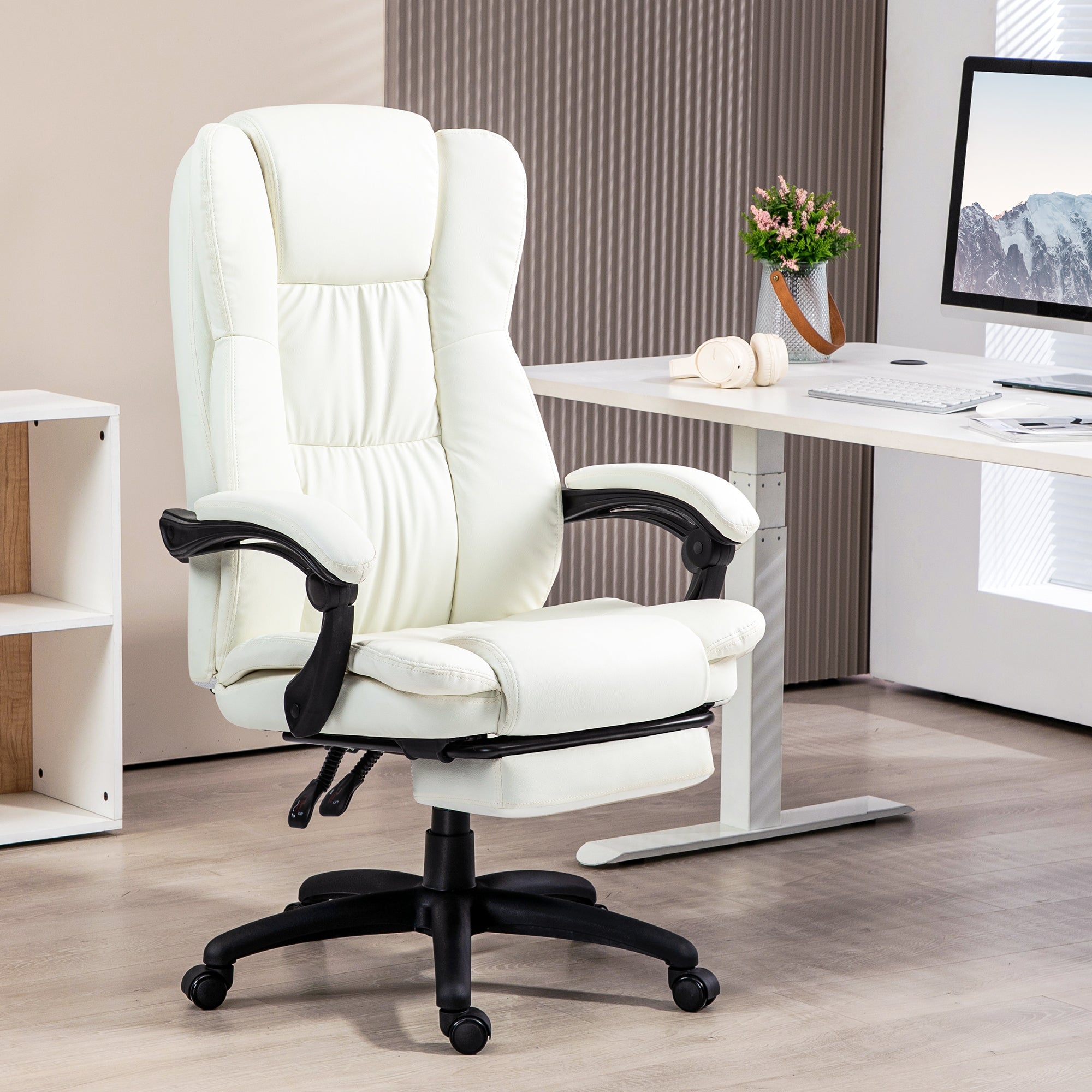 Cadeira de Escritório com Massagem 6 Pontos de Vibração Creme 68,5x68,5x113-121cm