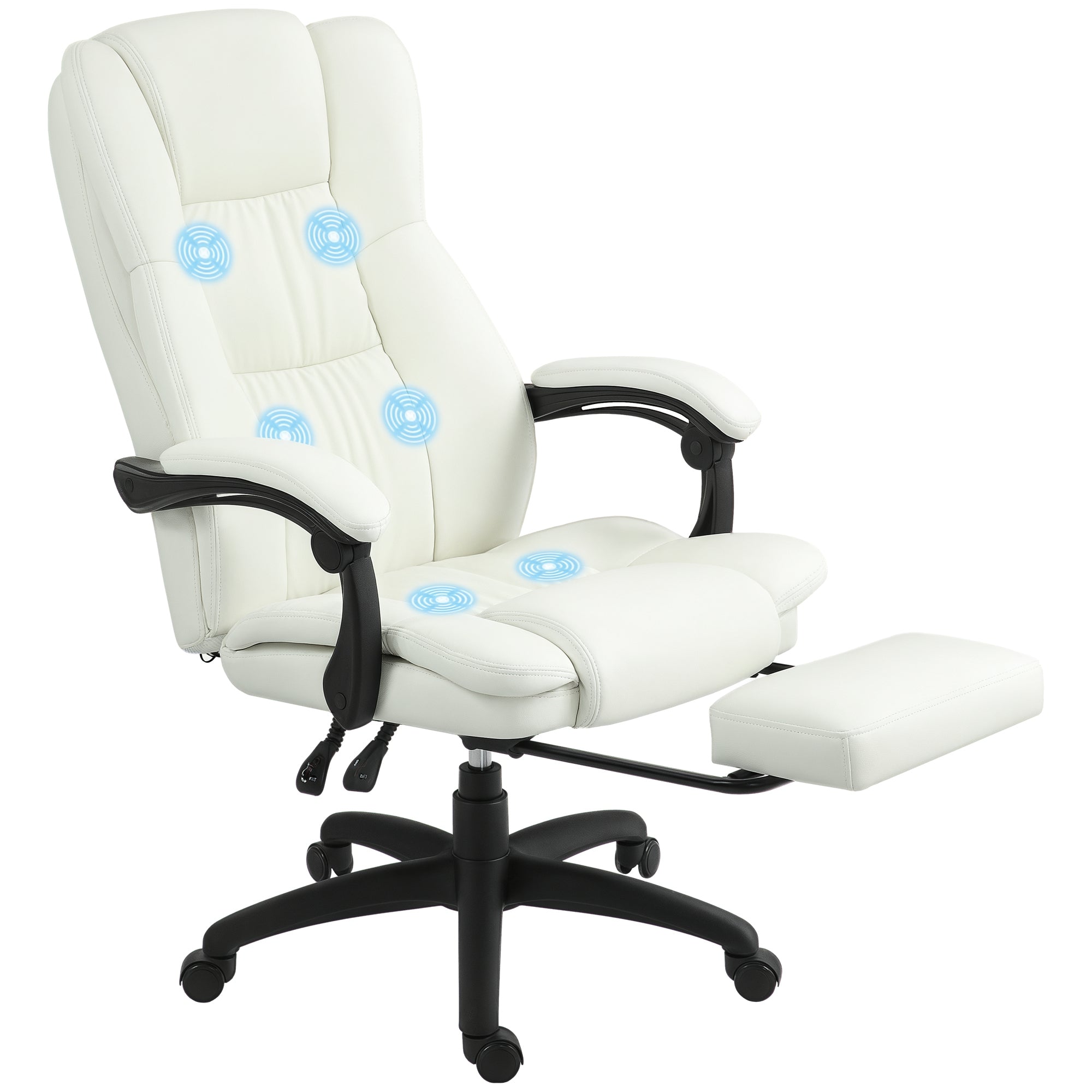 Cadeira de Escritório com Massagem 6 Pontos de Vibração Creme 68,5x68,5x113-121cm