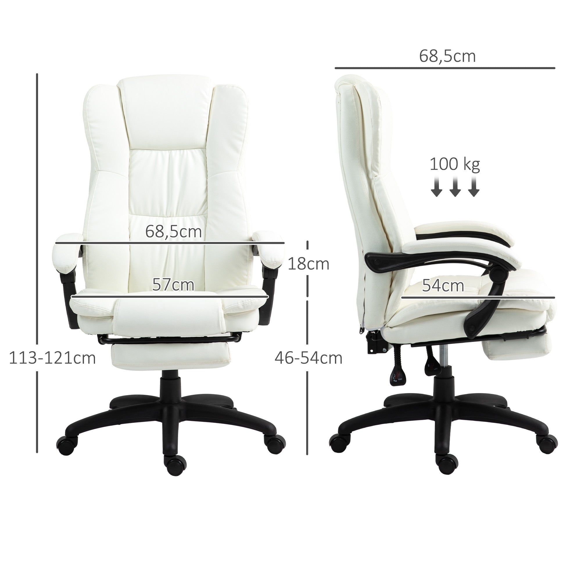 Cadeira de Escritório com Massagem 6 Pontos de Vibração Creme 68,5x68,5x113-121cm