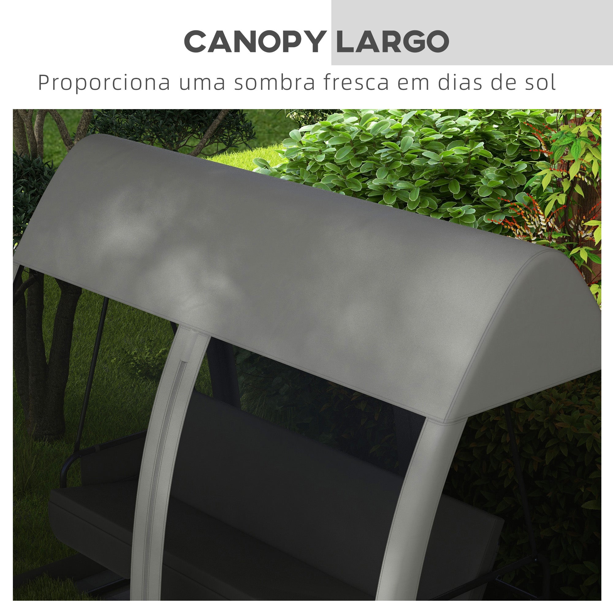 Baloiço de Jardim 3 Lugares Convertível em Cama 240x140x197 cm - Cinza Escuro