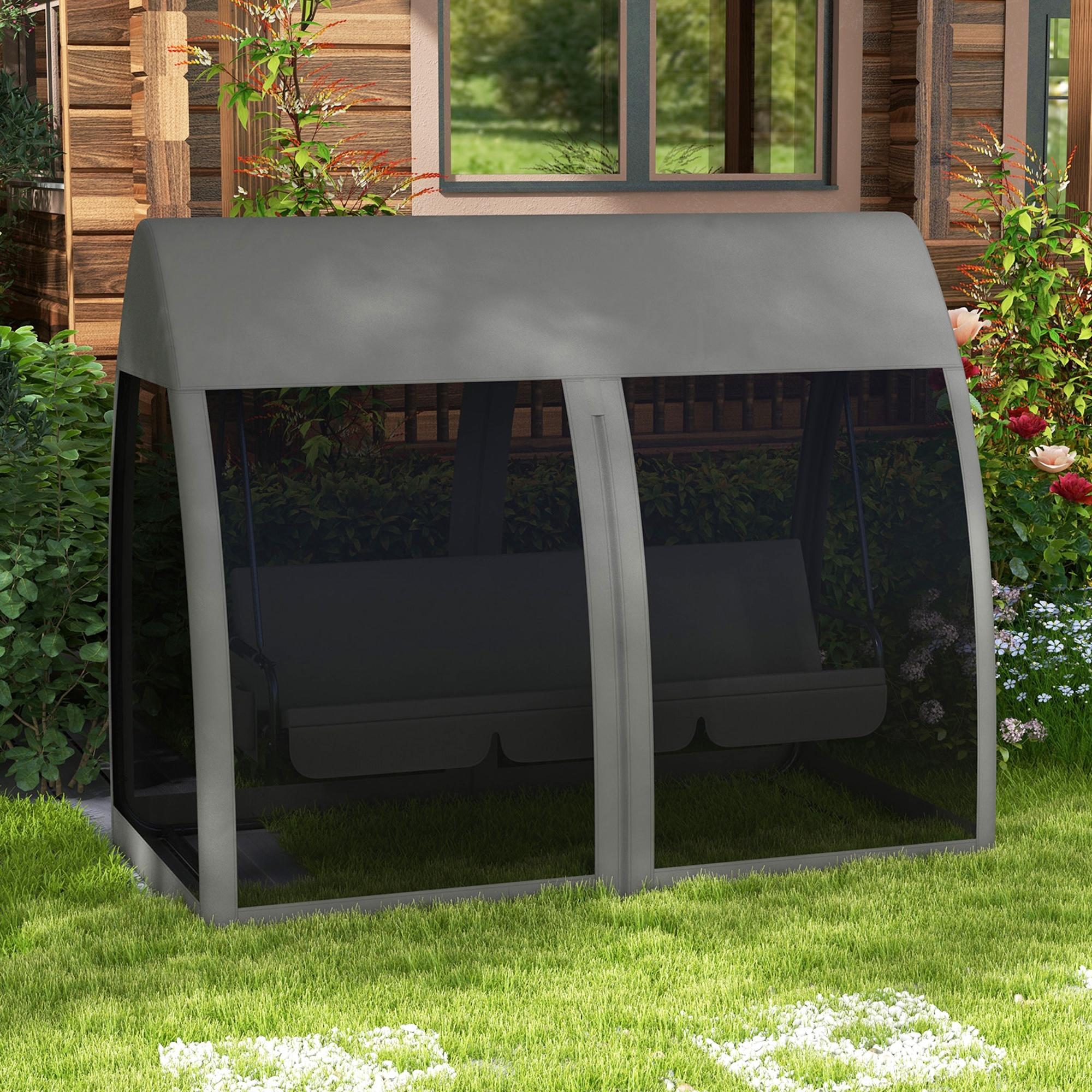 Baloiço de Jardim 3 Lugares Convertível em Cama 240x140x197 cm - Cinza Escuro