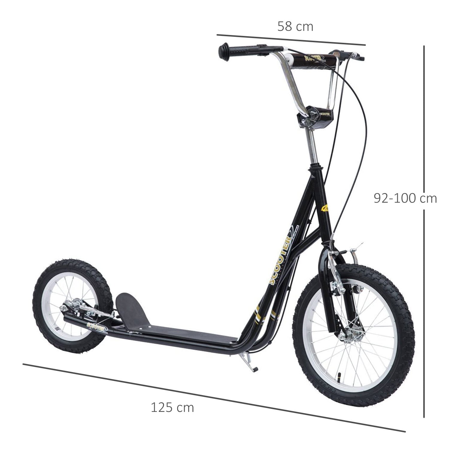 Trotinete para Crianças acima de 5 anos com Duplo Freio e Guidão Ajustável 125x58x92-100cm Preto