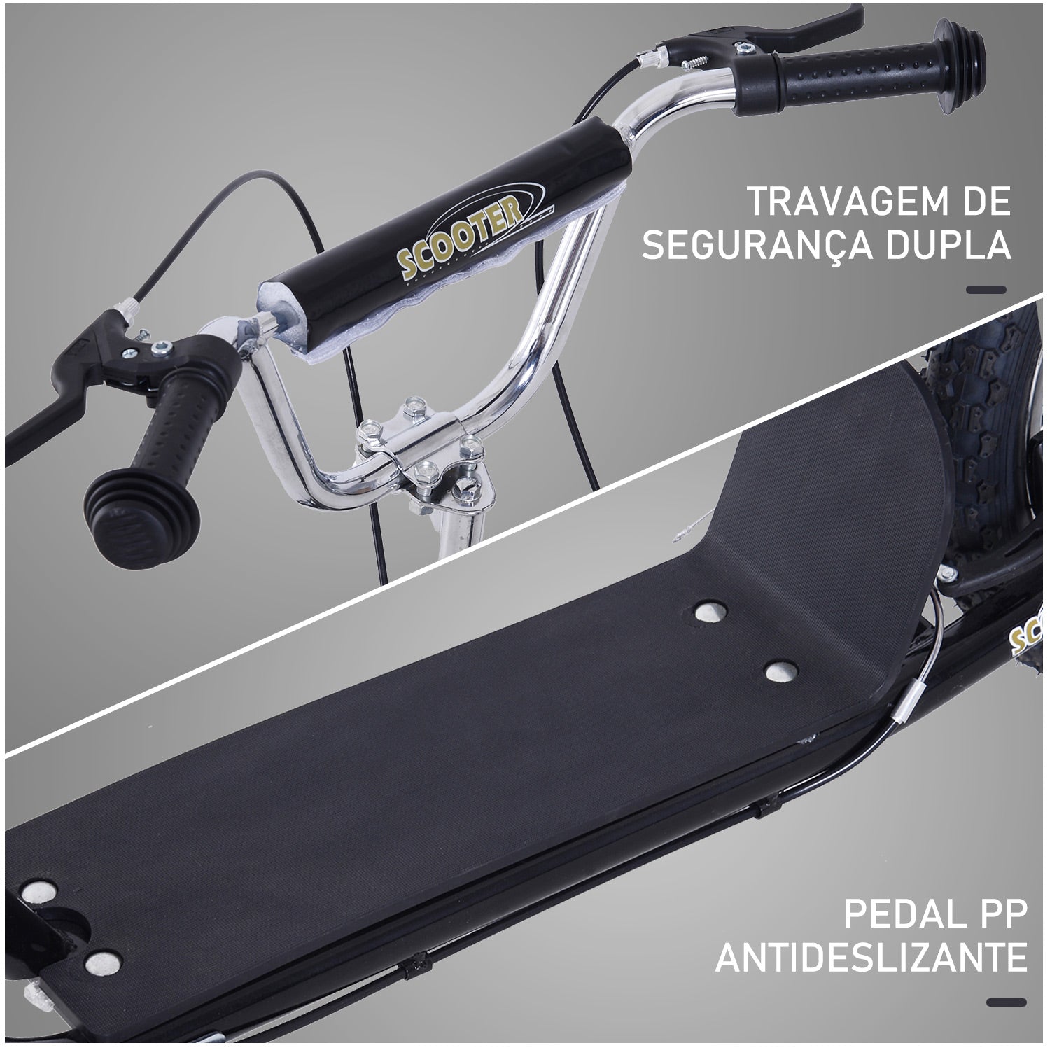 Trotinete para Crianças acima de 5 anos com Duplo Freio e Guidão Ajustável 125x58x92-100cm Preto