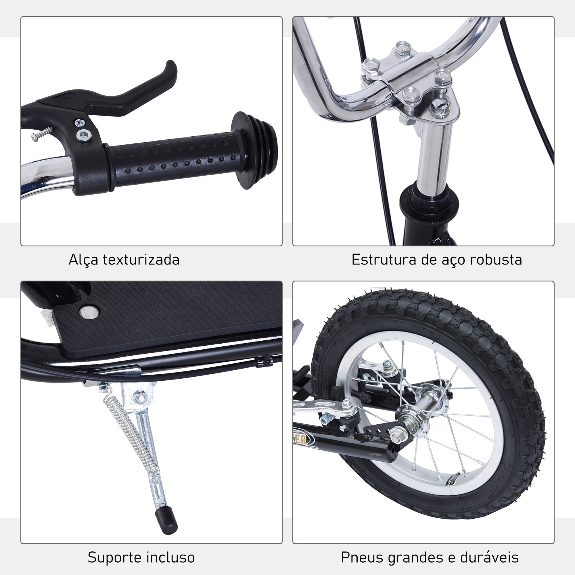 Trotinete para Crianças acima de 5 anos com Duplo Freio e Guidão Ajustável 125x58x92-100cm Preto