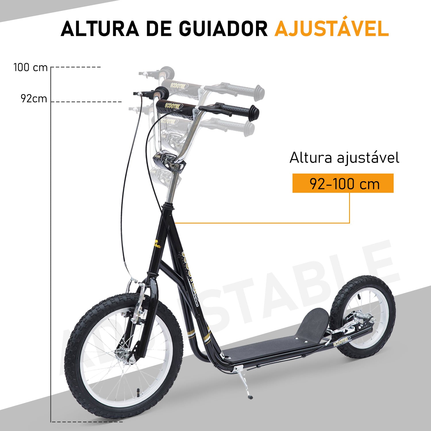 Trotinete para Crianças acima de 5 anos com Duplo Freio e Guidão Ajustável 125x58x92-100cm Preto