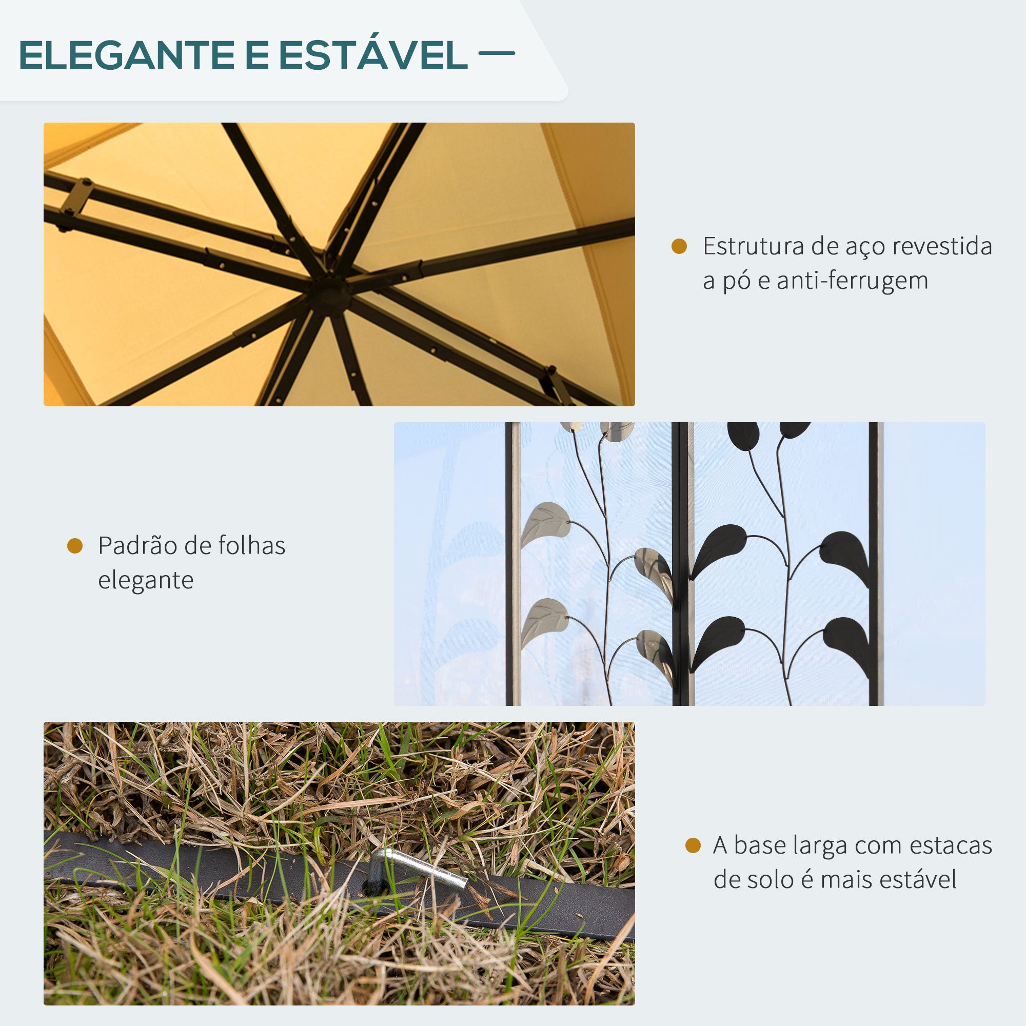 Pérgola de Jardim Bege 300x300x265 cm com Teto Duplo e Mosquiteira