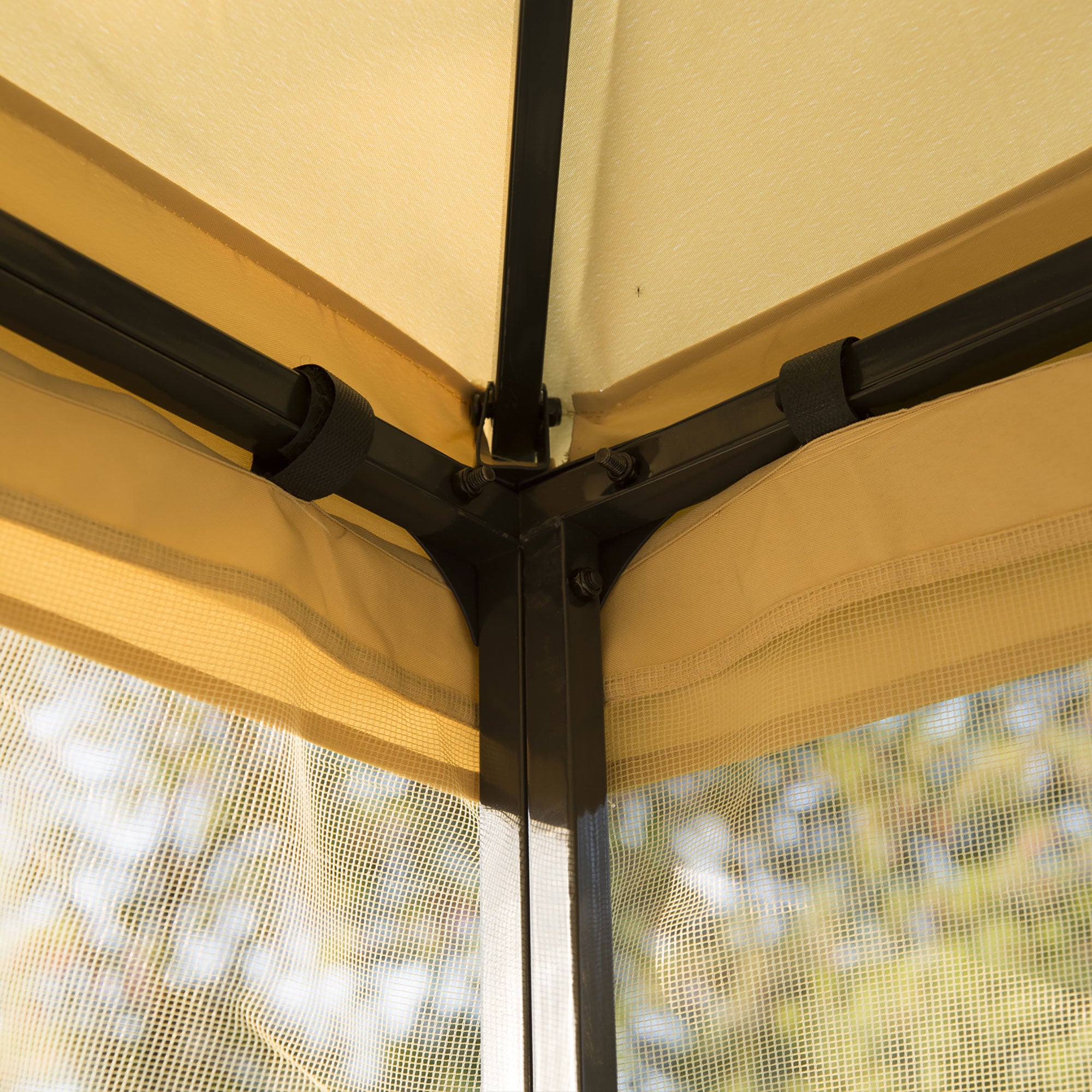 Pérgola de Jardim Bege 300x300x265 cm com Teto Duplo e Mosquiteira