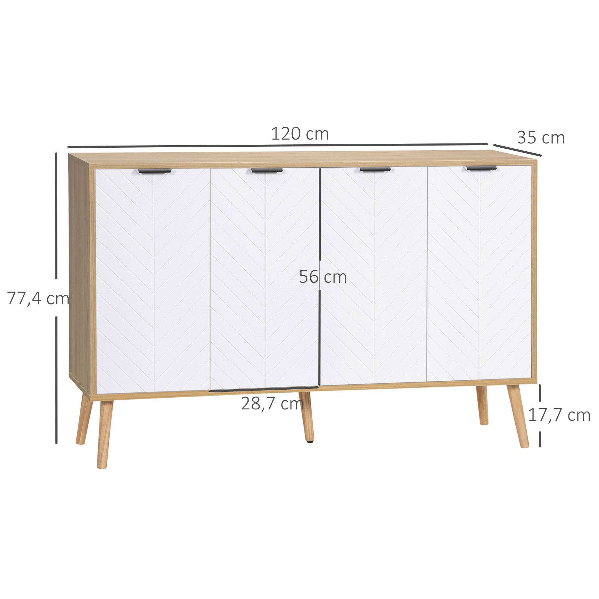Aparador de Cozinha Moderno 120x35x77,4 cm Branco e Madeira