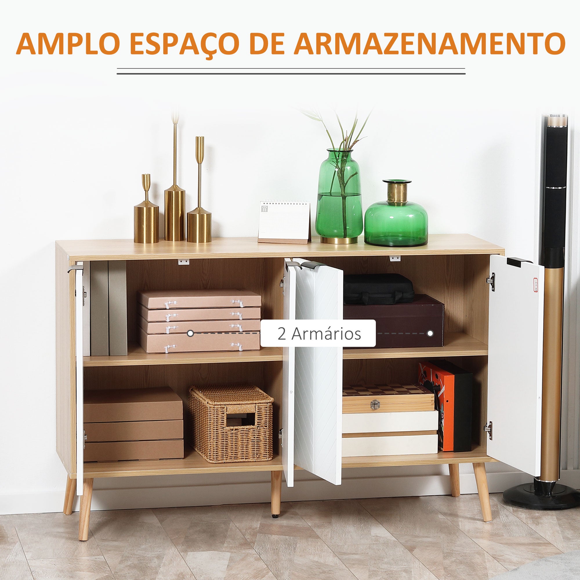 Aparador de Cozinha Moderno 120x35x77,4 cm Branco e Madeira