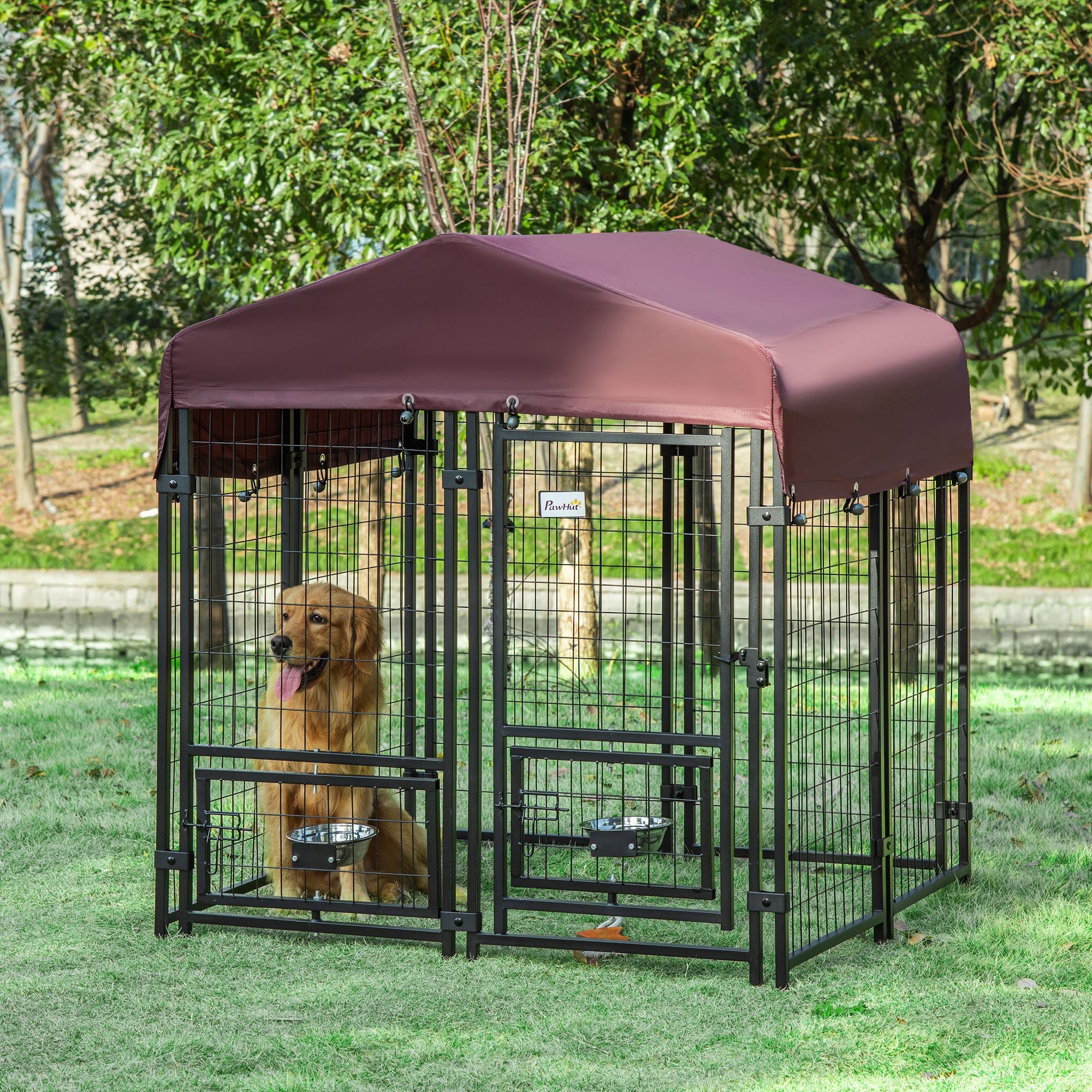 Parque para Animais de Estimação com Toldo de Tecido Oxford 120x120x138cm - Preto