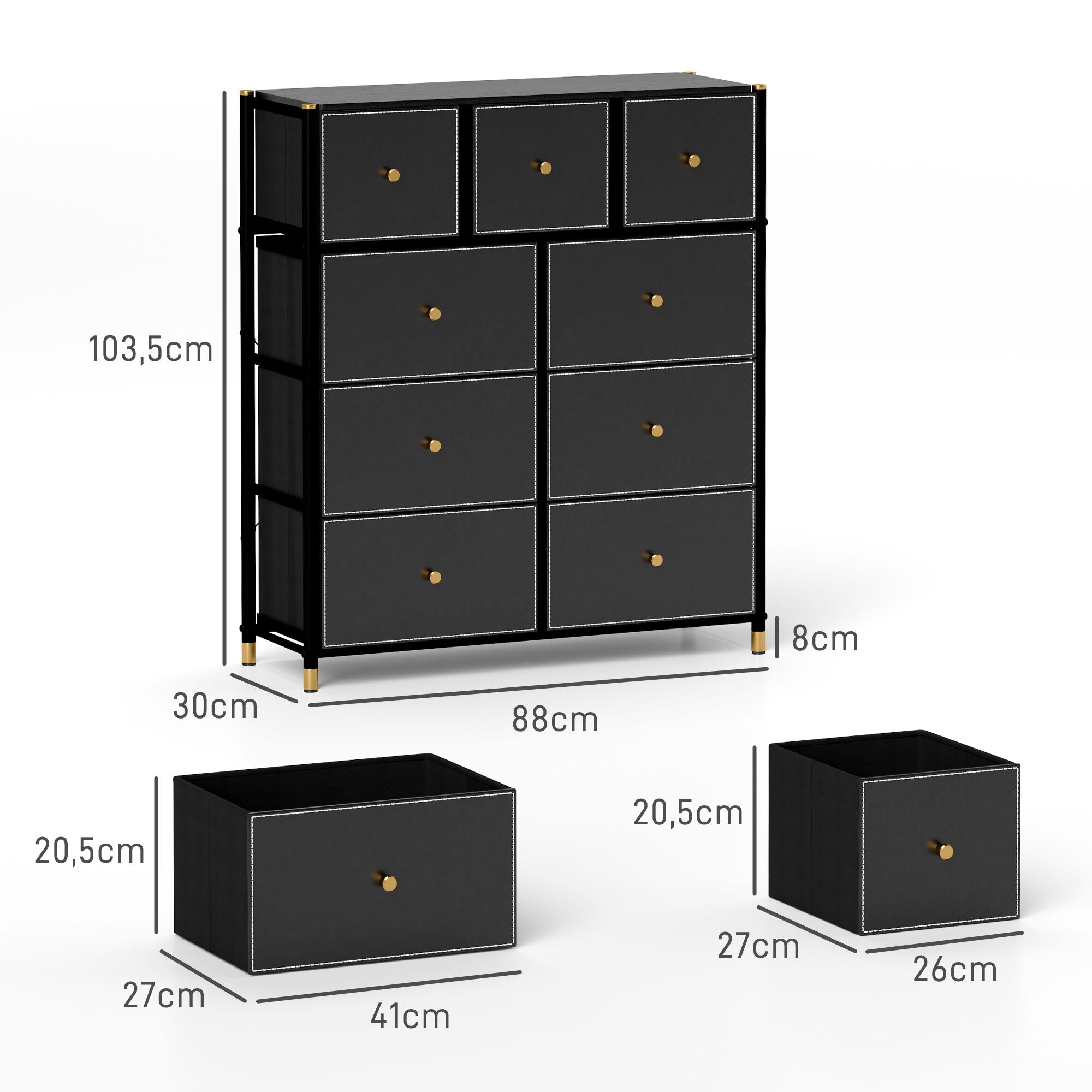 Cómoda de Tecido com 9 Gavetas - 88x30x103,5 cm - Preto
