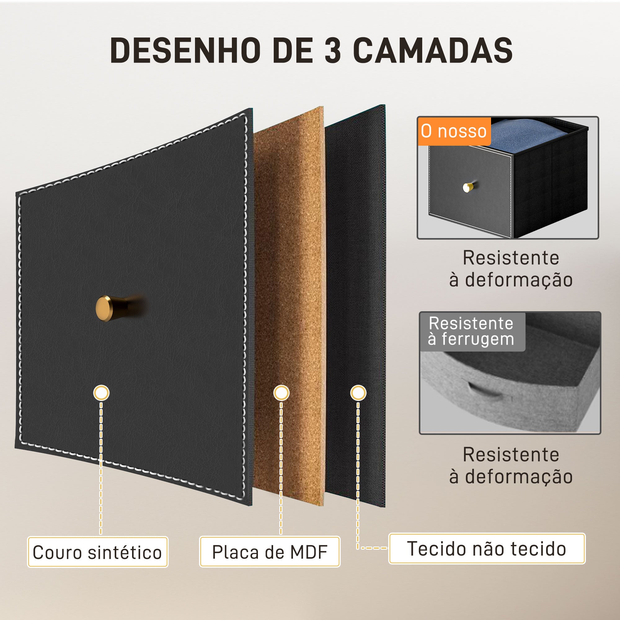 Cómoda de Tecido com 9 Gavetas - 88x30x103,5 cm - Preto