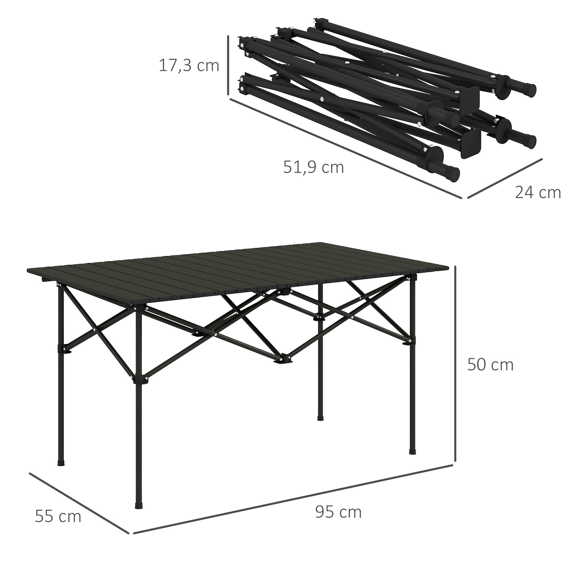 Mesa de Campismo Portátil 95x55x50 cm - Black
