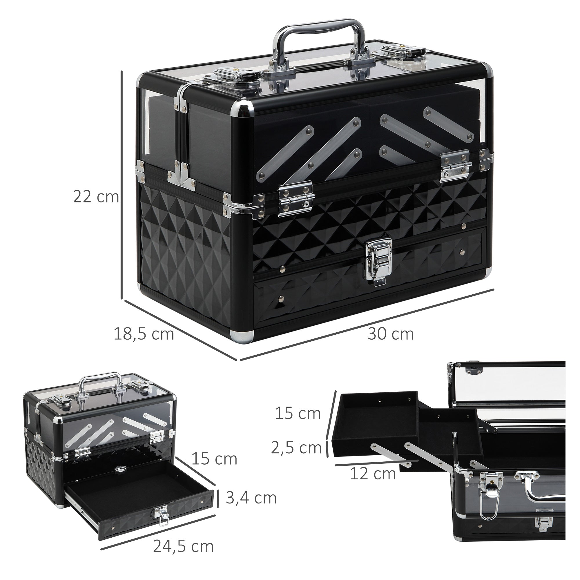 Organizador de Maquilhagem Múltiplos Níveis Preto 30x18,5x22 cm