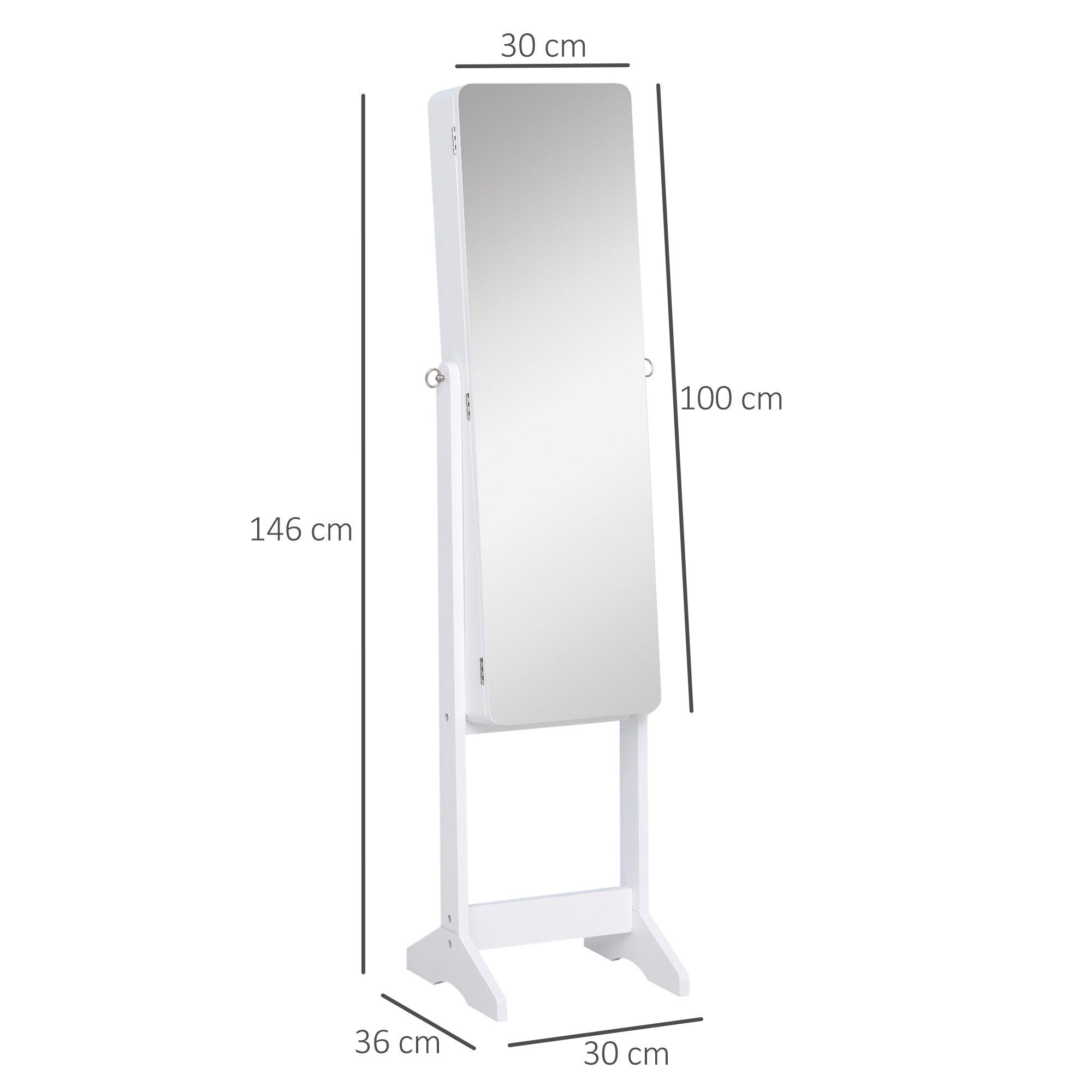 Joalheiro de Pé com Espelho e Luzes LED 30x36x146cm - Branco