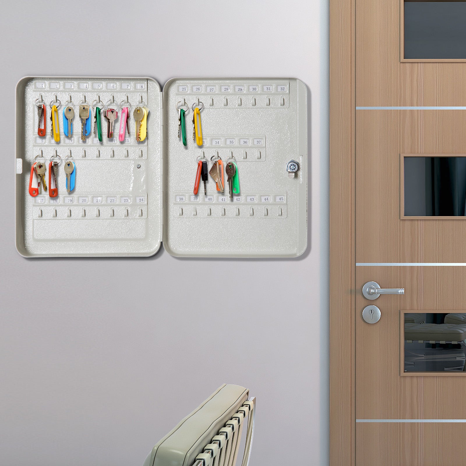Chaveiro de Parede 45 Ganchos Beige 30x24x7,5 cm - Organização e Segurança