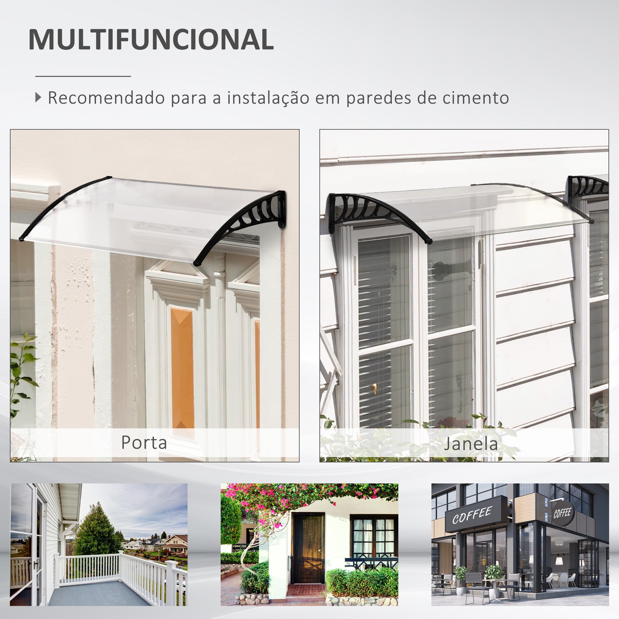 Marquise de Proteção para Portas e Janelas 150x90x25 cm - Transparente e Preto