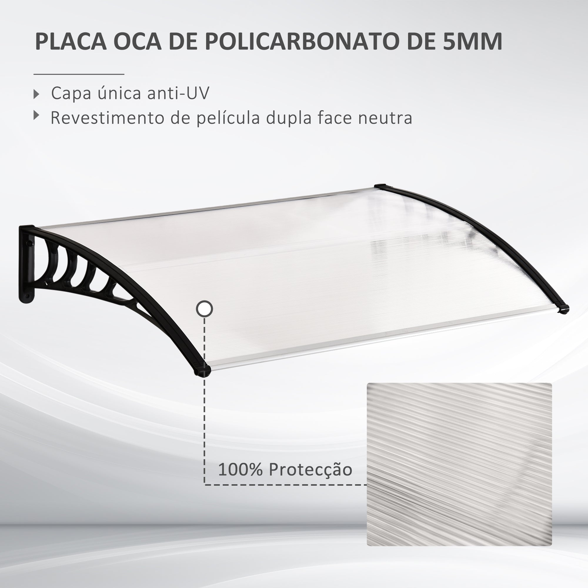 Marquise de Proteção para Portas e Janelas 150x90x25 cm - Transparente e Preto