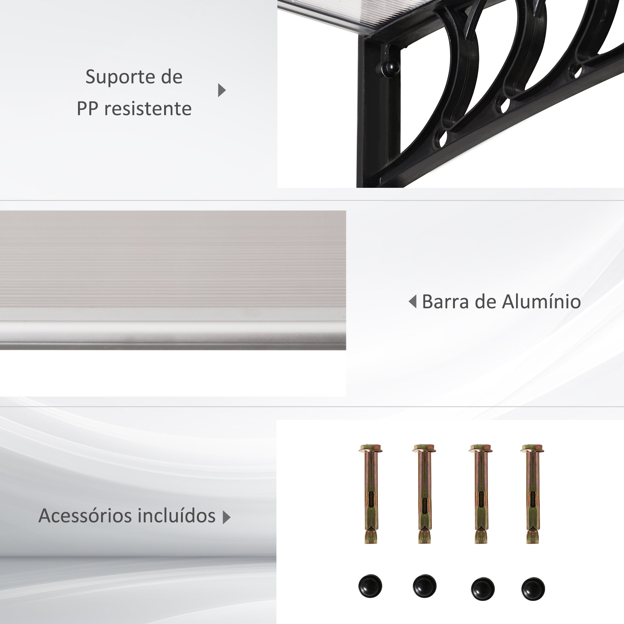 Marquise de Proteção para Portas e Janelas 150x90x25 cm - Transparente e Preto