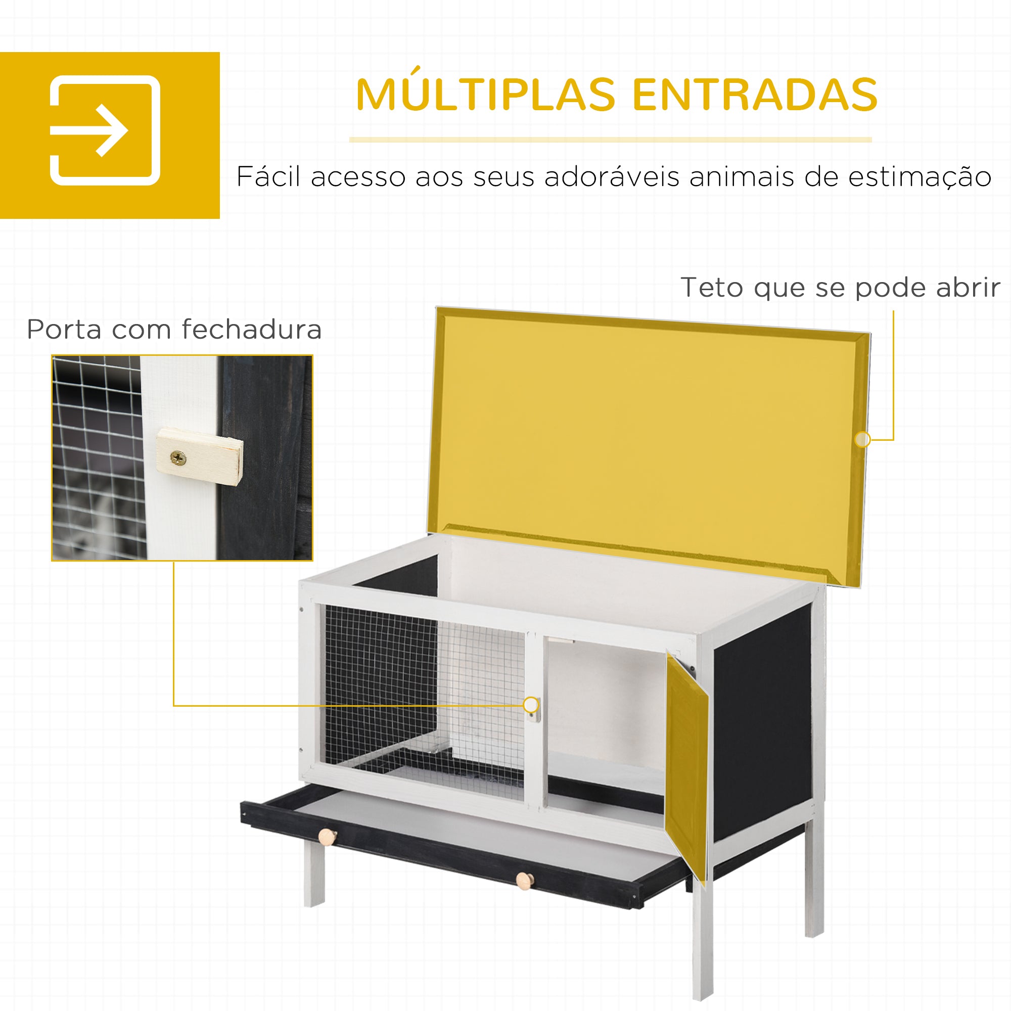 Gaiola Elevada para Animais Pequenos – 90x45x65cm – Preto – Madeira de Abeto