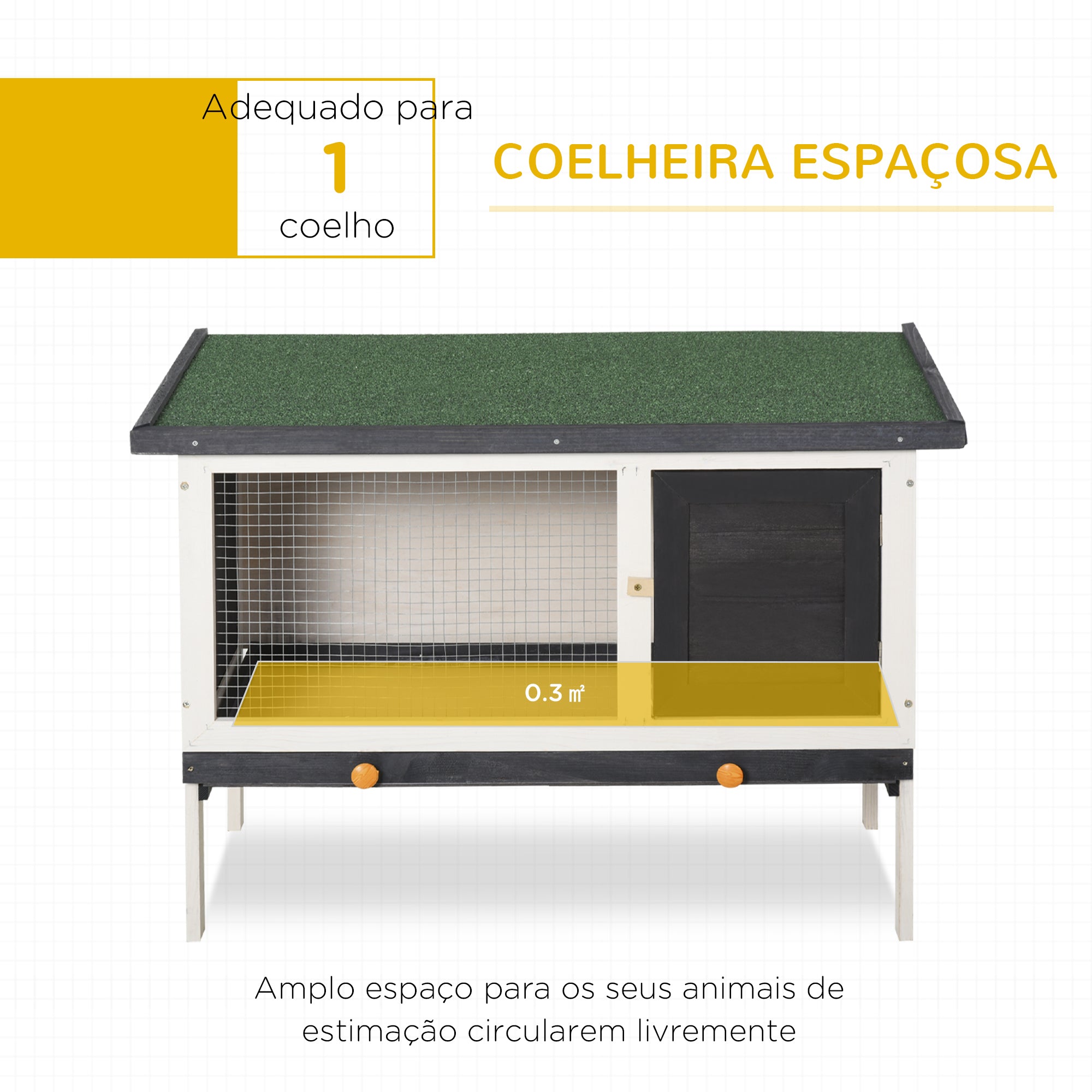 Gaiola Elevada para Animais Pequenos – 90x45x65cm – Preto – Madeira de Abeto