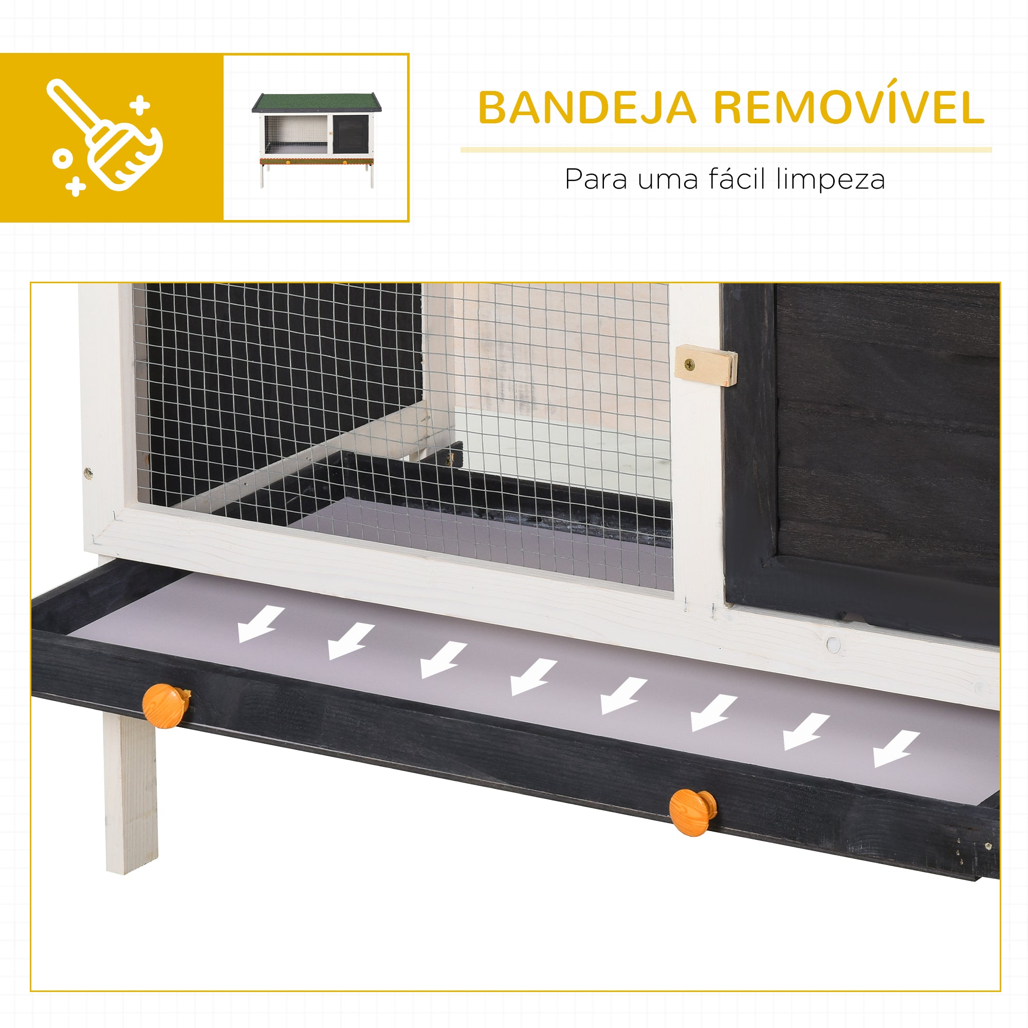 Gaiola Elevada para Animais Pequenos – 90x45x65cm – Preto – Madeira de Abeto
