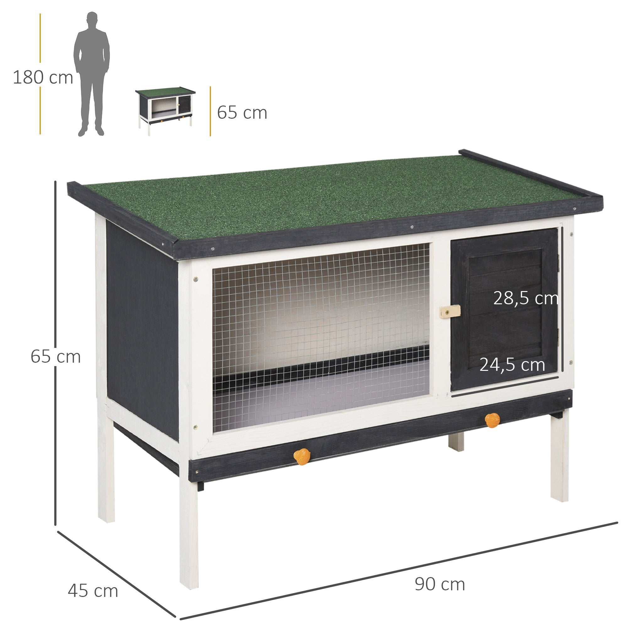 Gaiola Elevada para Animais Pequenos – 90x45x65cm – Preto – Madeira de Abeto