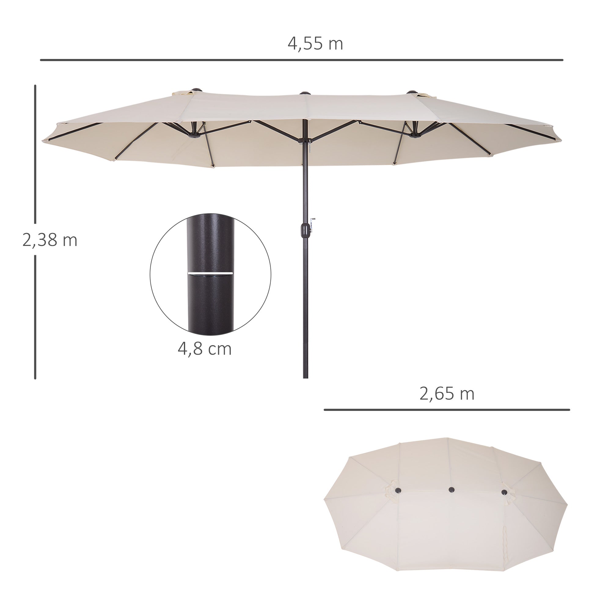 Guarda-Sol 460x270x240cm Bege - Proteção UV para Jardim